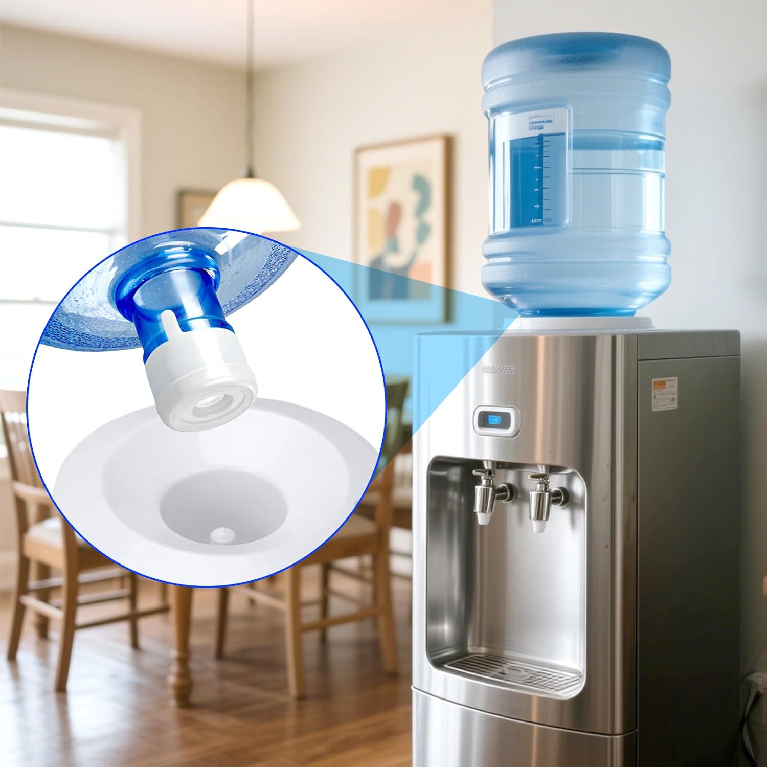 Jucoan 100 Pack Water Bottle Caps, 55mm 3&5 Gallon Non Spill Water Jug Caps, Replacement Snap On Caps for Water Dispenser Jugs