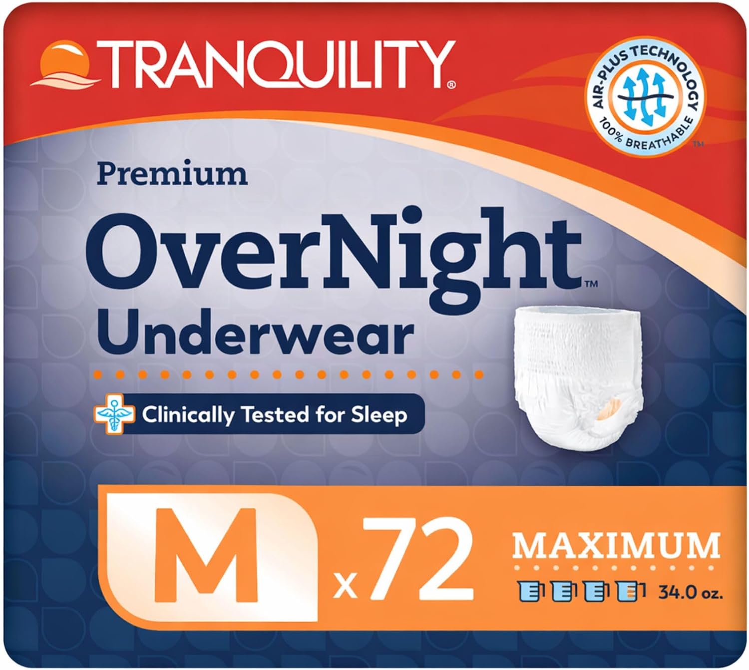Tranquility Overnight Absorbent Underwear, S, Maximum, 36 in, 20 ct | All-Night Sleep, Breathable Comfort, Adult Diapers