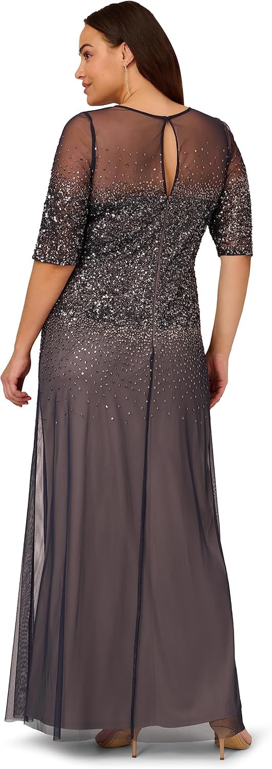 Adrianna Papell Women's Plus-Size Beaded Illusion Gown