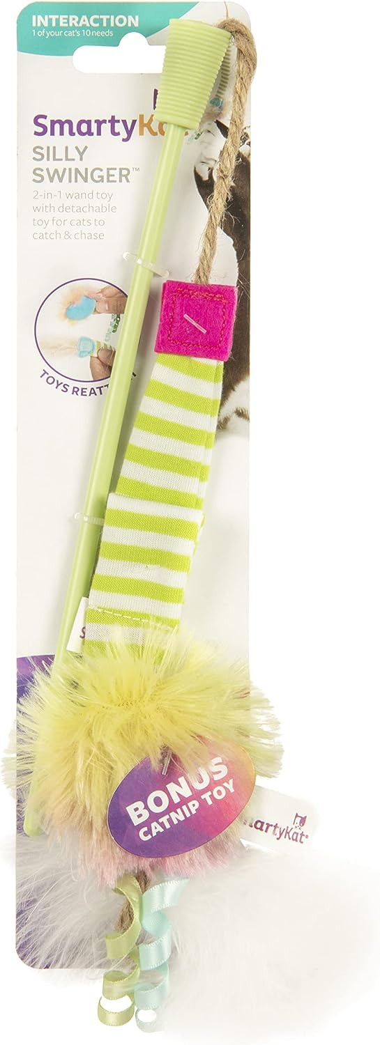 SmartyKat Frisky Flyer Feather Wand Cat Toy, Extendable Up to 24" - Blue, One Size