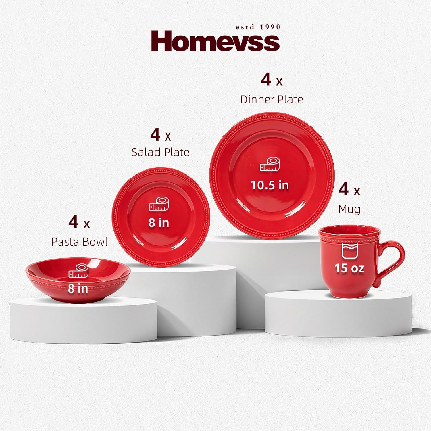 HomeVSS 20-Piece Pearl Dots Stoneware Dinnerware Set, Pink, Service for 4