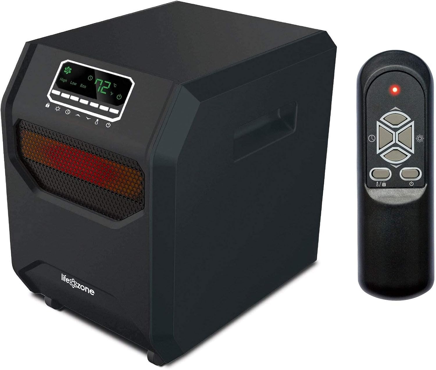 LIFESMART GLOBAL 1500 Watt 4 Element Portable Electric Infrared Quartz Bulb Room Heater for Indoor Use with 3 Heat Settings and Digital Panel - Black