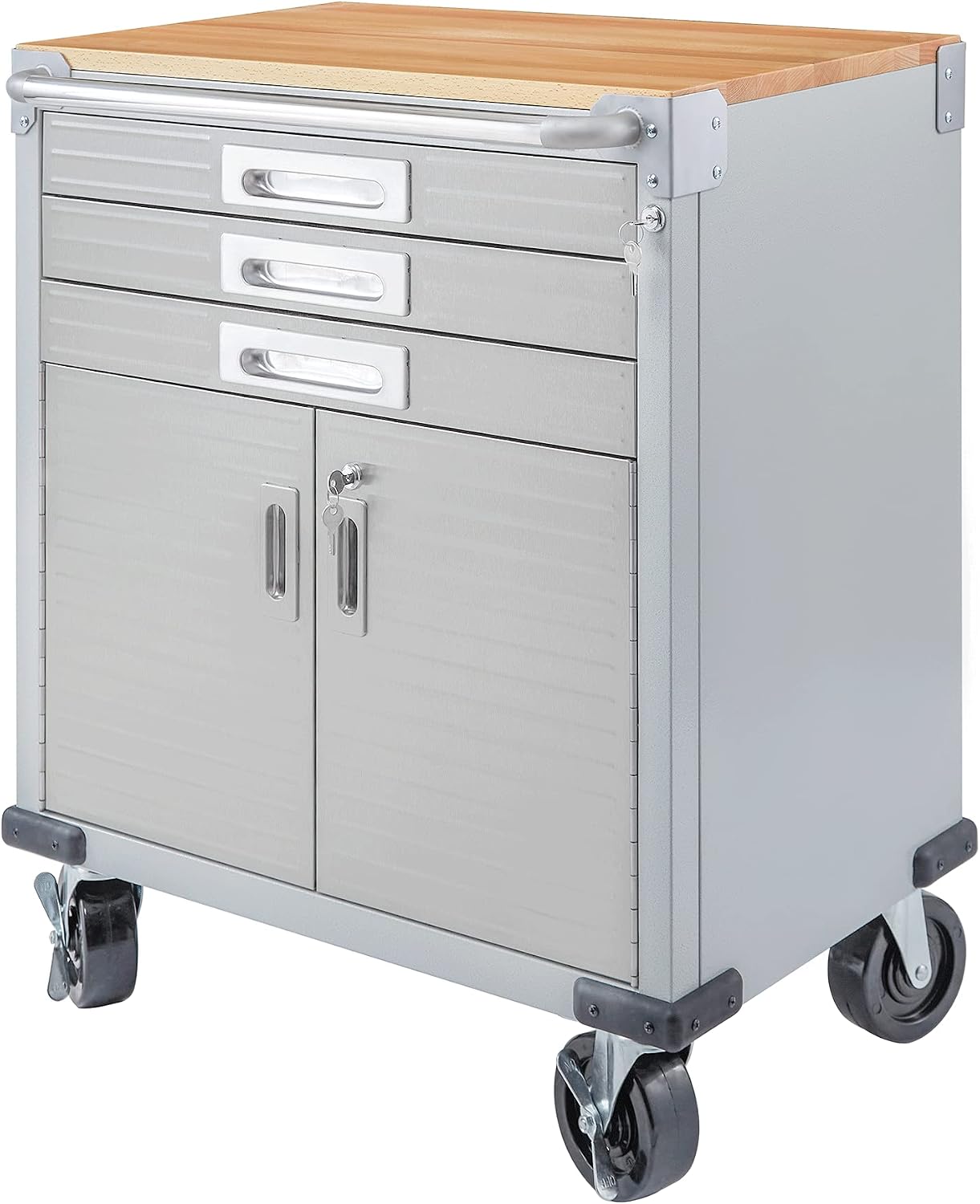 Seville Classics UltraHD Heavy Duty Rolling Cabinet Workbench Table w/Solid Wood Top, Workstation for Garage, Office, Workshop, Granite, 6-Drawer (28" W x 18" D