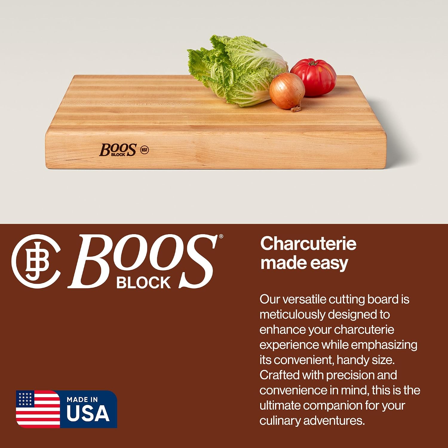 John Boos Handle Boards Series Rectangular Wooden Maple Cutting Board 24”x18” – 2.25” Thick, 30-lb Reversible Butcher Block with Juice Groove, Edge-Grain & Metal Handles