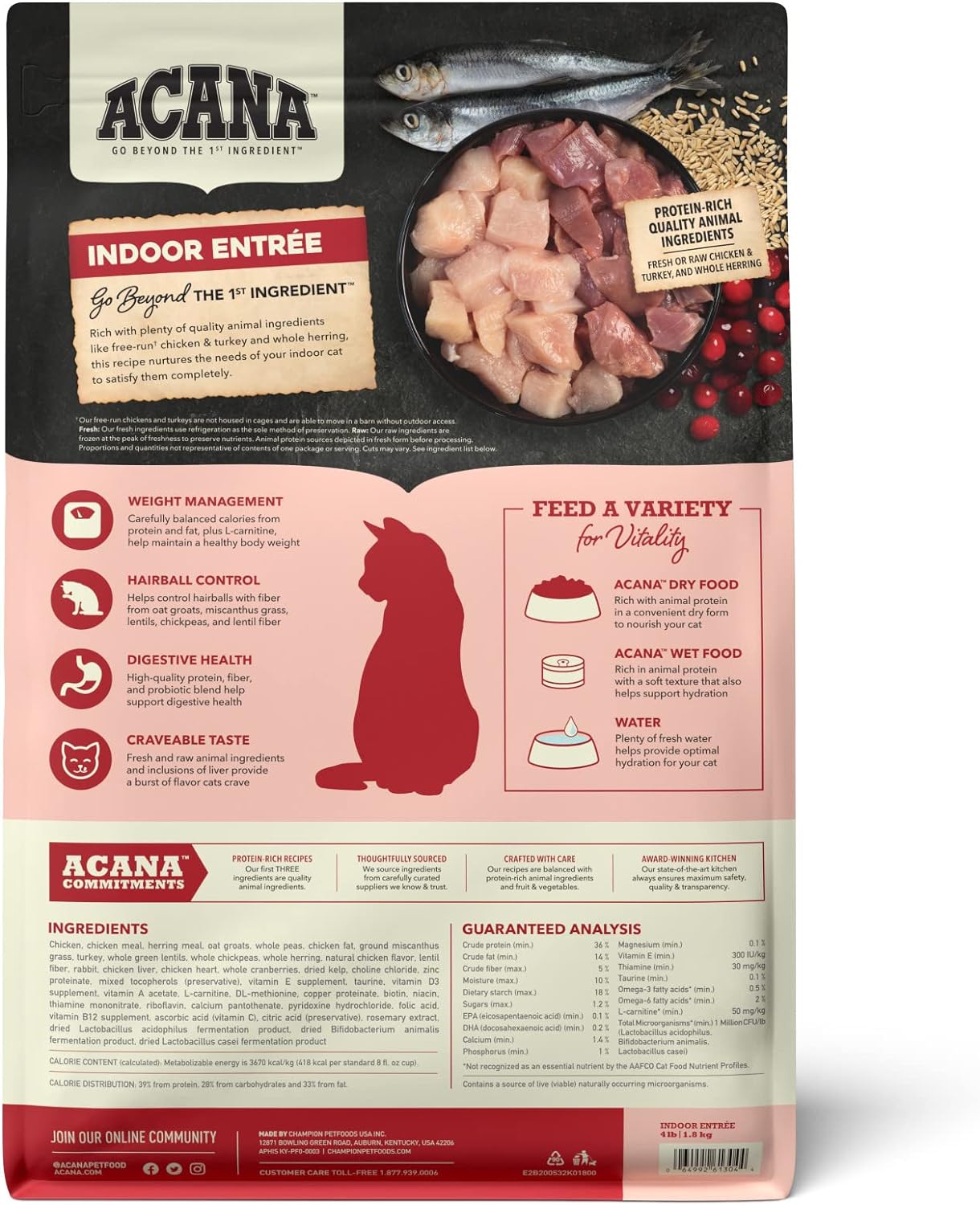 ACANA Dry Cat Food for Indoor Cats Indoor Entrée Chicken Turkey 4lb Bag