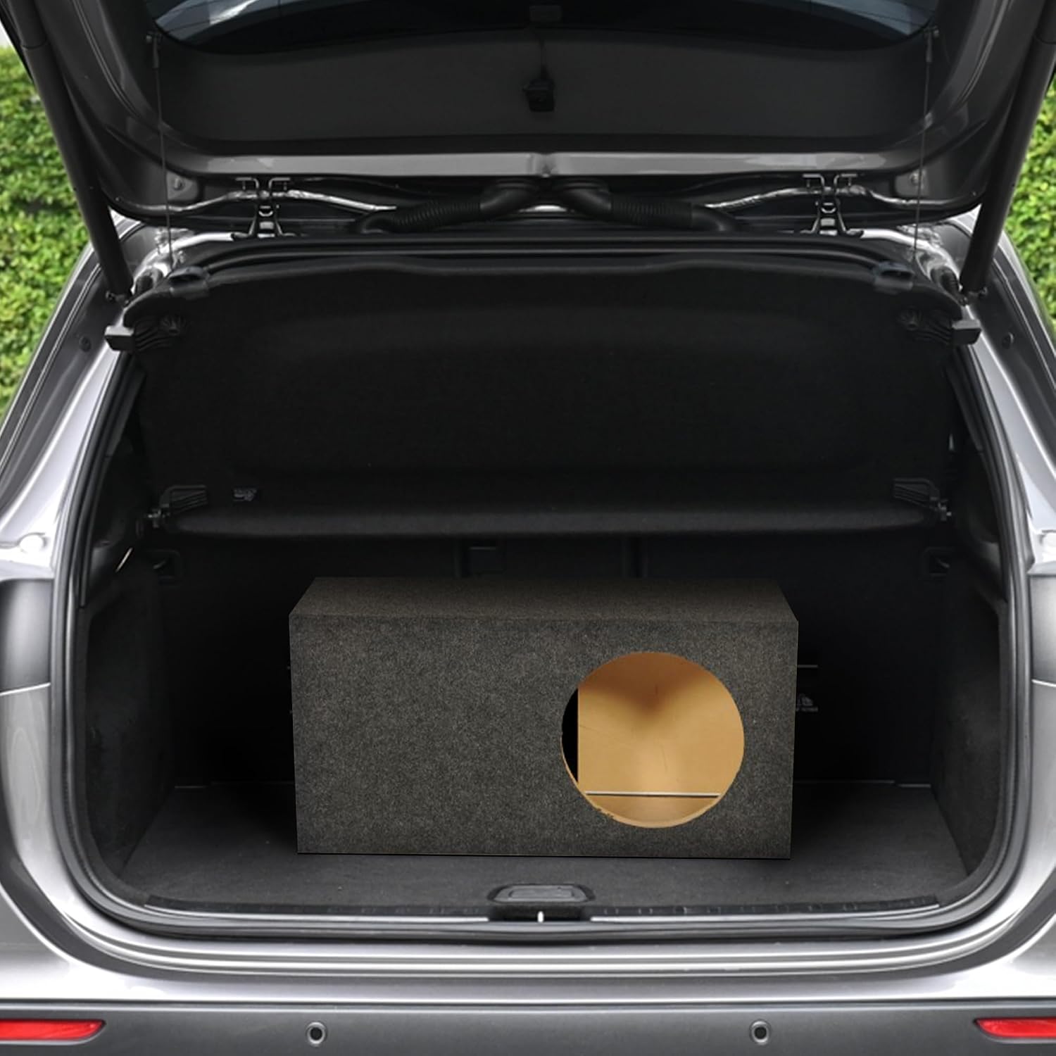 QPower 15 Inch Heavy-Duty Single Vented Carpet Covered Durable Car Audio Vehicle Subwoofer Enclosure Woofer Box, Charcoal Gray