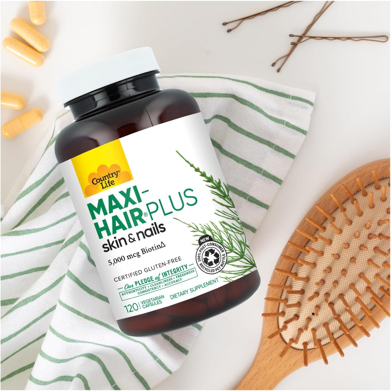 Country Life Maxi-Hair Plus 5,000 mcg Biotin, 120 Capsules | 1,200 mg Maxi Blend with MSM, L-methionine, L-cysteine and horsetail extract; 30 servings