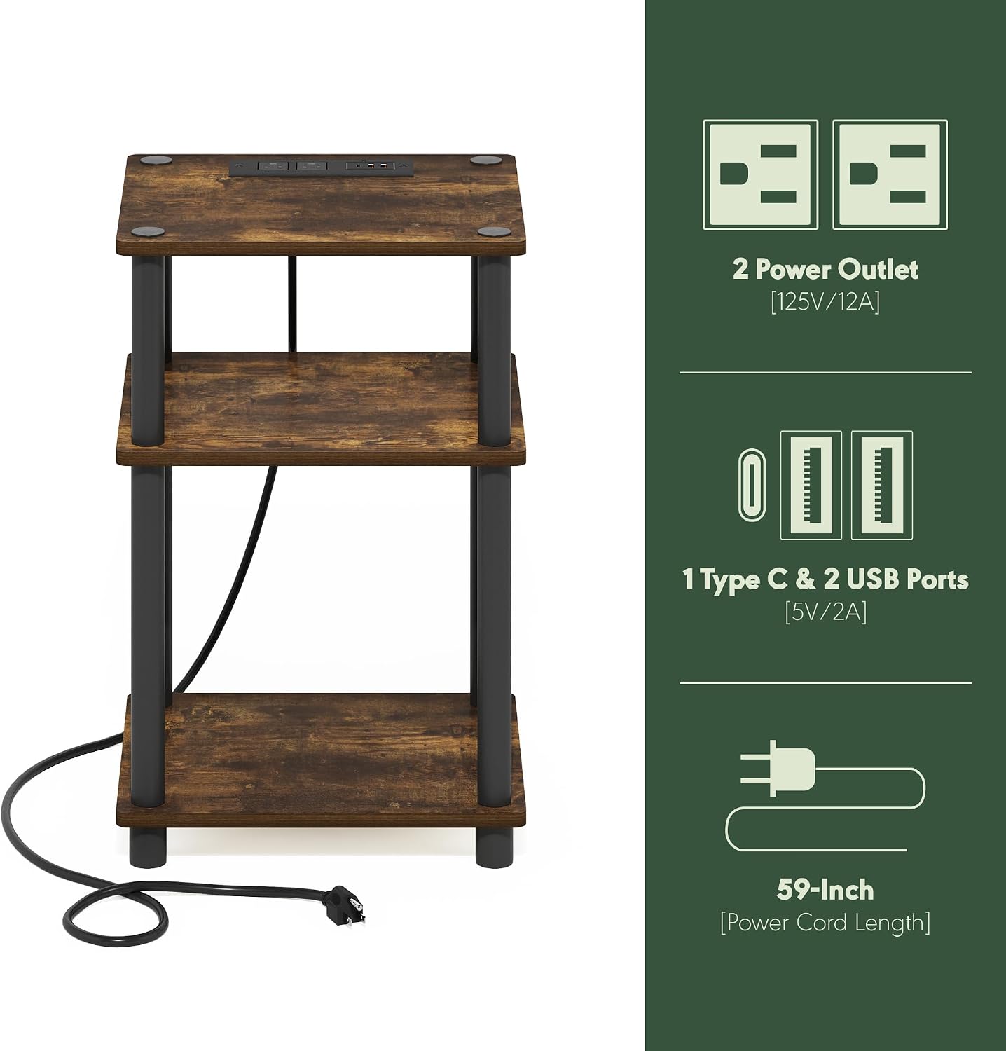 Furinno Turn-N-Tube End Table Corner Shelves, Set of 2, Dark Cherry/Black | Stackable Modern End Table with Open Shelf, Night Stand, Bedside Table, for Living Room, Bedroom