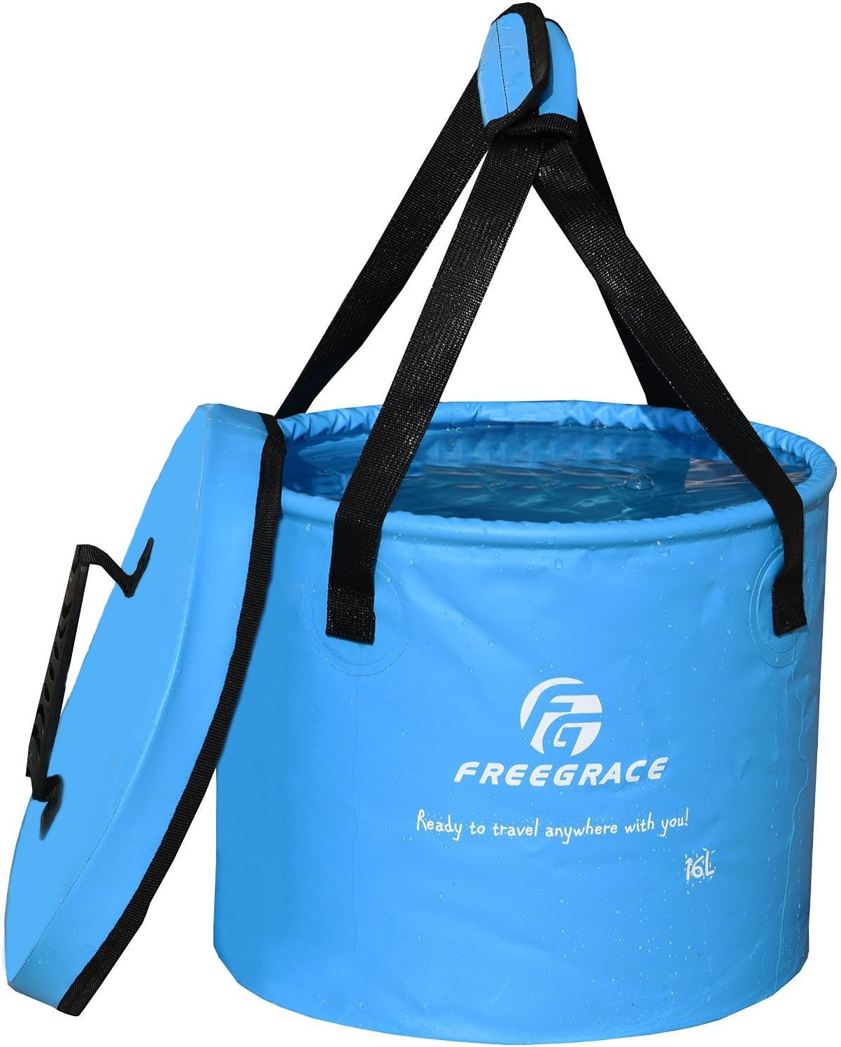 Freegrace Collapsible Bucket with Mesh Tool Pocket - 10L, 16L & 23L Portable Folding Water Container - Heavy Duty 500D Tarpaulin, BPA-Free Wash Basin for Camping, Fishing, RV, and Car Washing