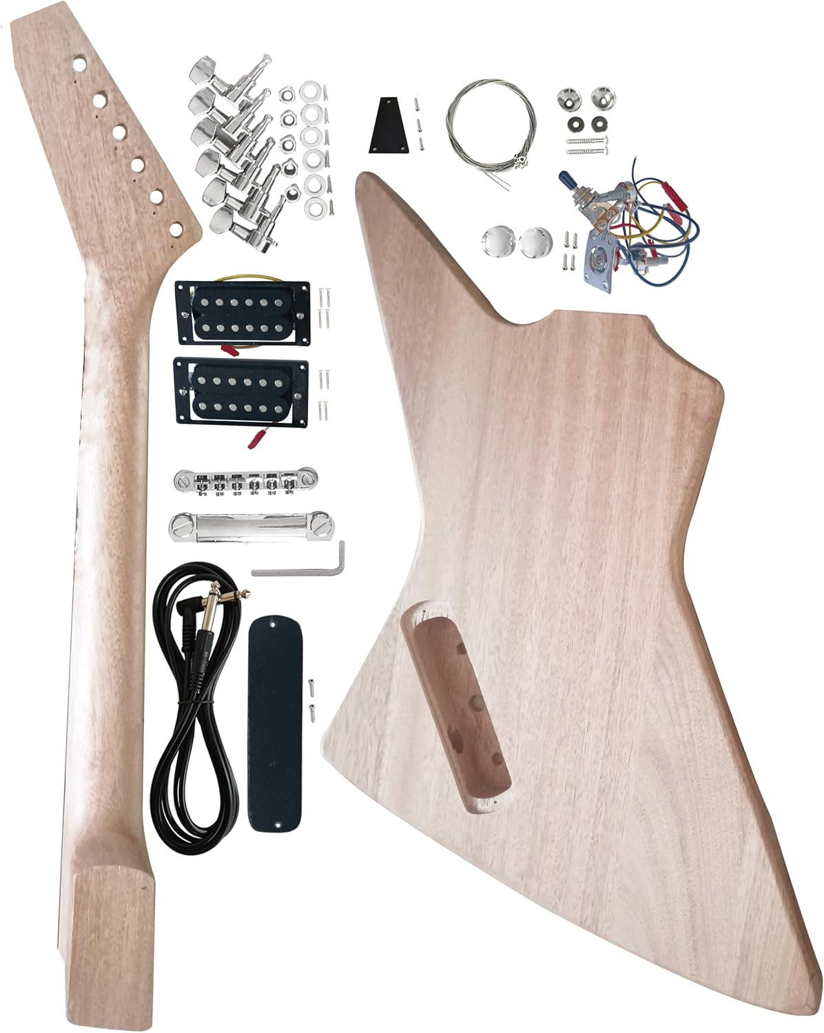DIY EX-Style Electric Guitar Kit Mahogany Body and Neck - Rosewood Fingerboard Explorer Style Electric Guitar Builder Kit