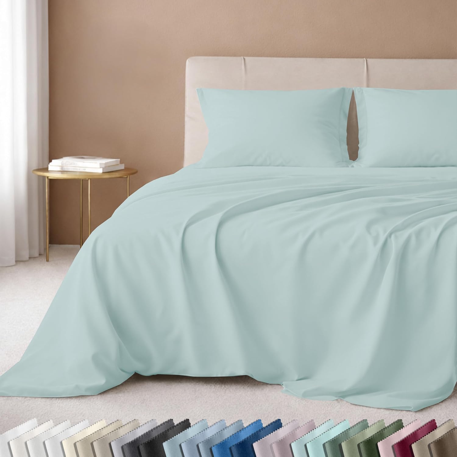California Design Den Luxury 600 Thread Count Full Size Sheet Sets, Seafoam | 100% Cotton Sateen Backed by Good Housekeeping Seal, Soft & Smooth, 16" Deep Pocket, All-Around Elastic, Durable, Easy Care