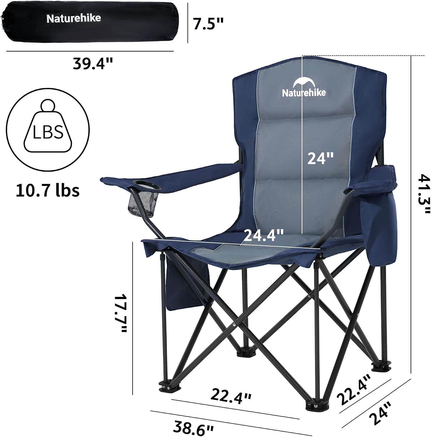 Naturehike Oversized Camping Chair with Cooler Bag, Heavy Duty Lawn Chair Support 450 LBS, Portable Padded Outdoor Folding Chair, 2 Pack