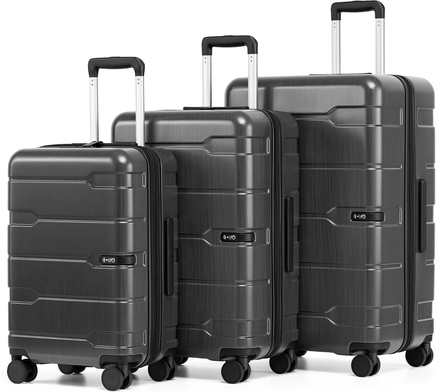 Coolife Medium Checked Luggage Hardside Suitcase with Spinner Wheels, 24in | Lightweight ABS+PC, Rolling Travel Suitcase with TSA Lock, Spinner Wheels, Durable Zipper, Charcoal