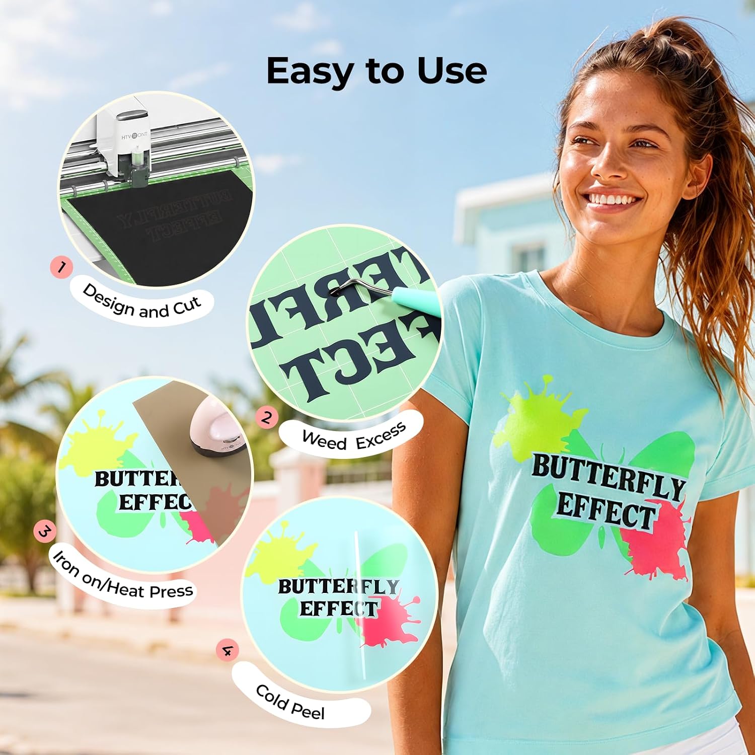 HTVRONT HTV Roll Heat Transfer Vinyl - 12" x 8ft Black HTV Vinyl for Shirts