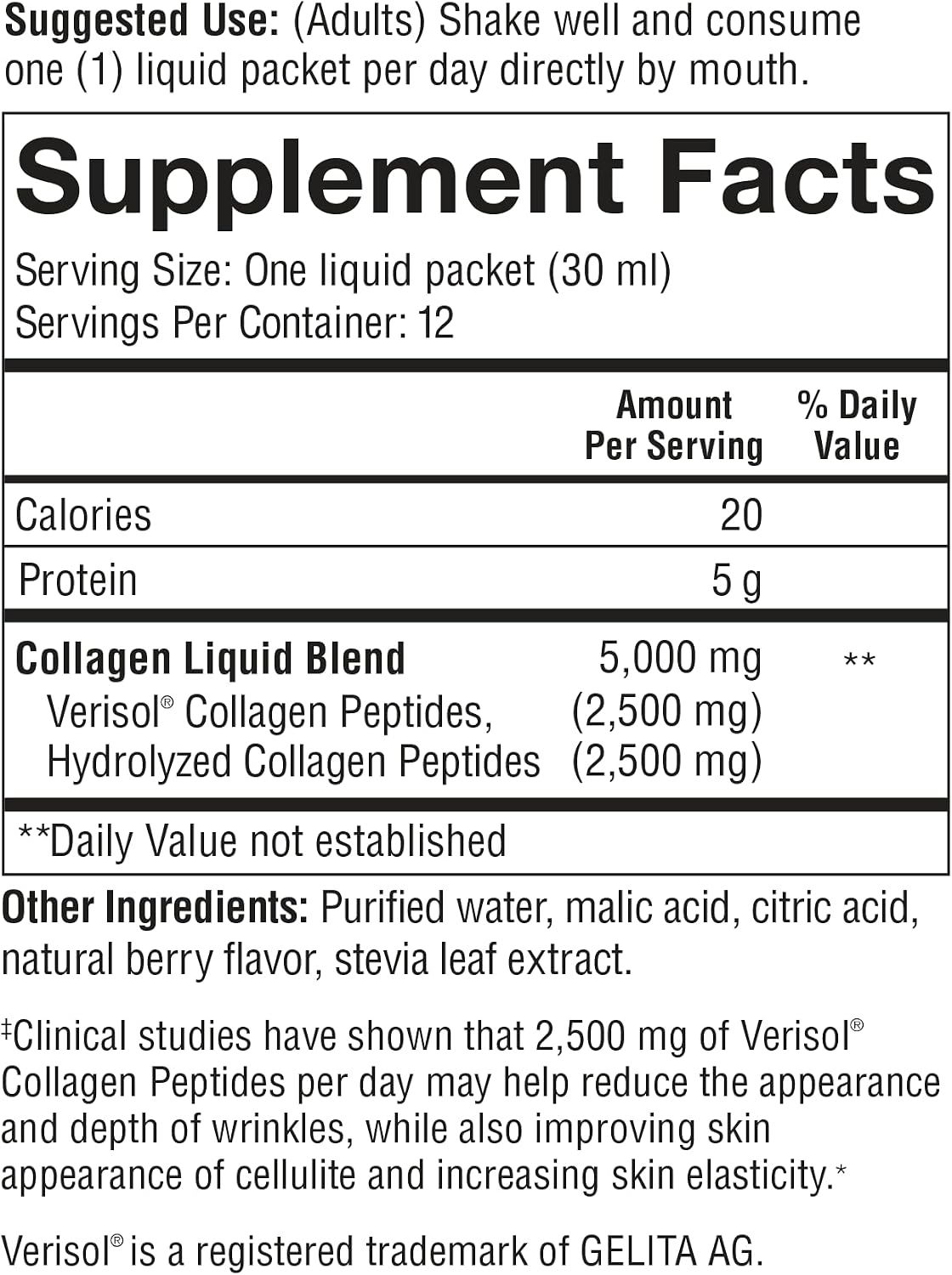 Youtheory Collagen Liquid, 5,000 mg, Berry Flavor, 1 oz, Pack of 12