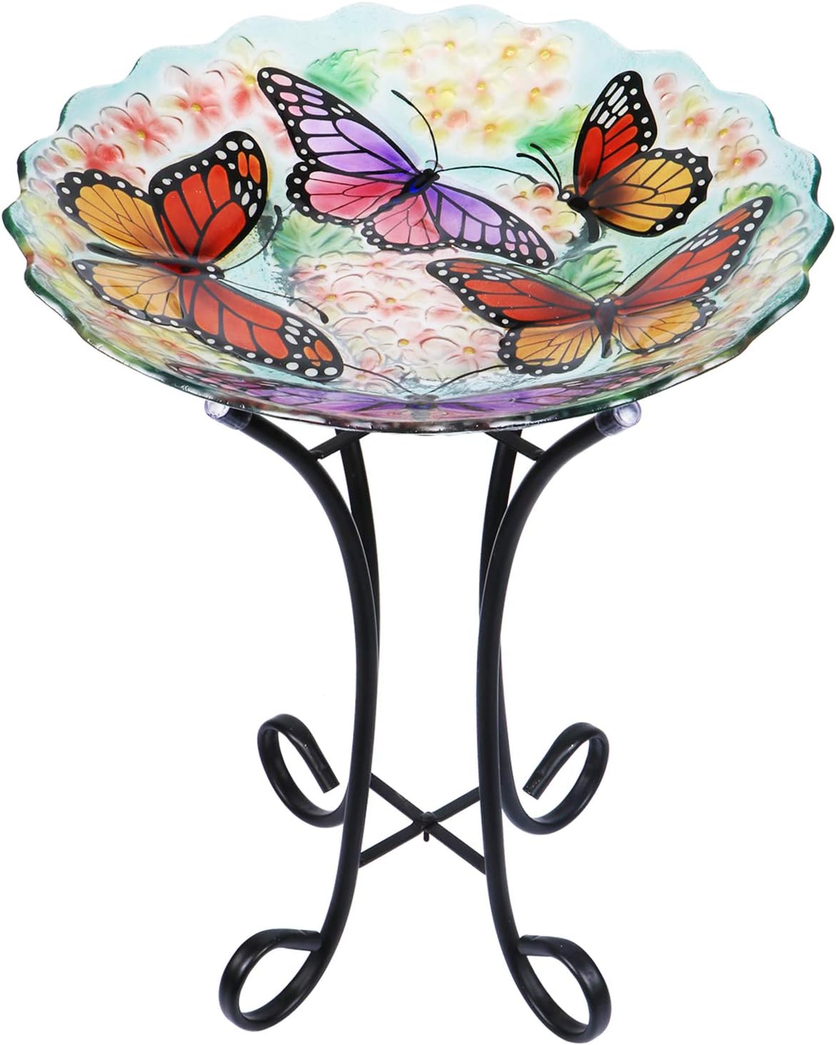 VCUTEKA Glass Bird Bath Outdoor with Metal Stand, Bird Feeder Garden Decor