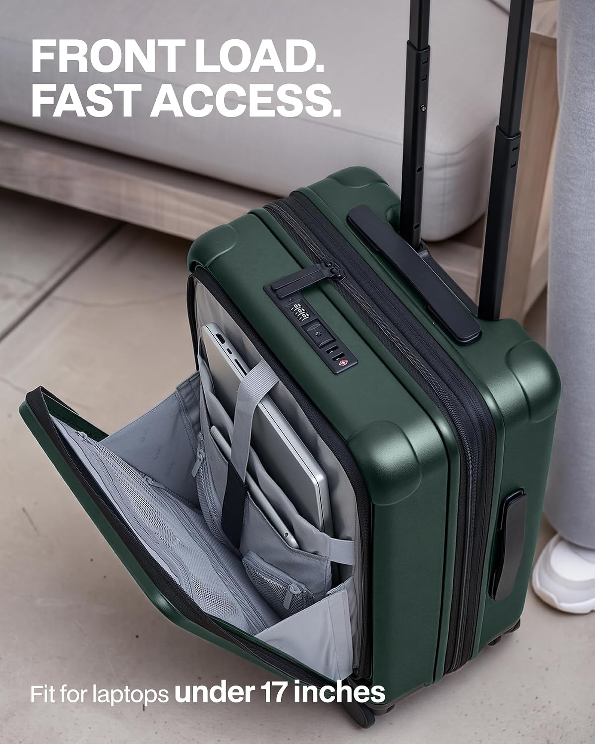 Coolife Expandable Luggage with TSA Lock Carry On Green | Front Pocket with Laptop Compartment,22x14x9 Airline Approved,Durable Hardshell Suitcases,Reinforced Bottom Groove