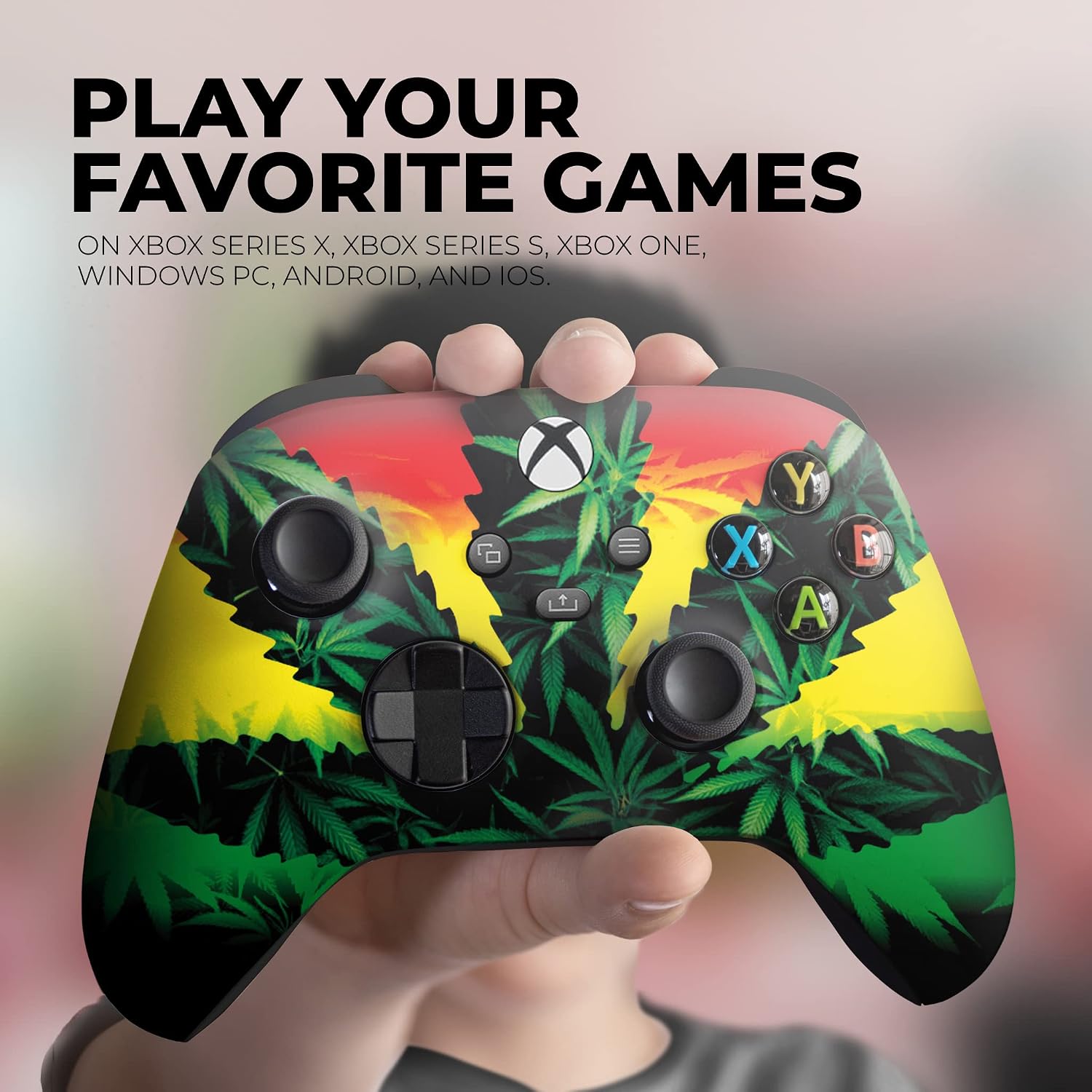 DreamController Green Weed Grass Custom X-box Controller Wireless compatible with X-box One/Series X/S Proudly Customized in USA with Permanent