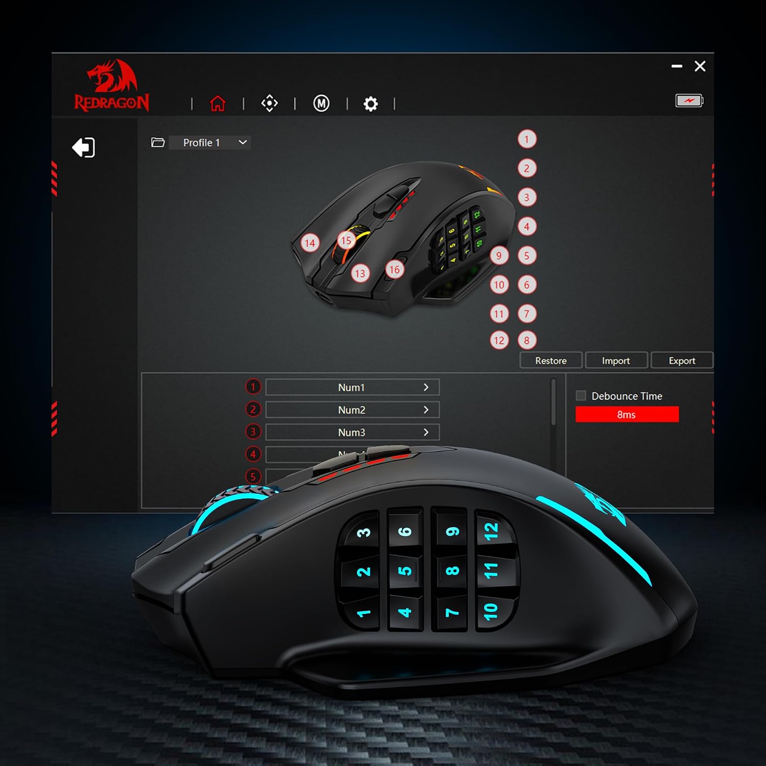 Redragon M908 Wired MMO RGB Gaming Mouse 12400 DPI Remapping Keys | Stable Lag-Free Connection, Redefine Keybinding Macro, Vibing Backlight, Ergonomic Grip Body Comfort
