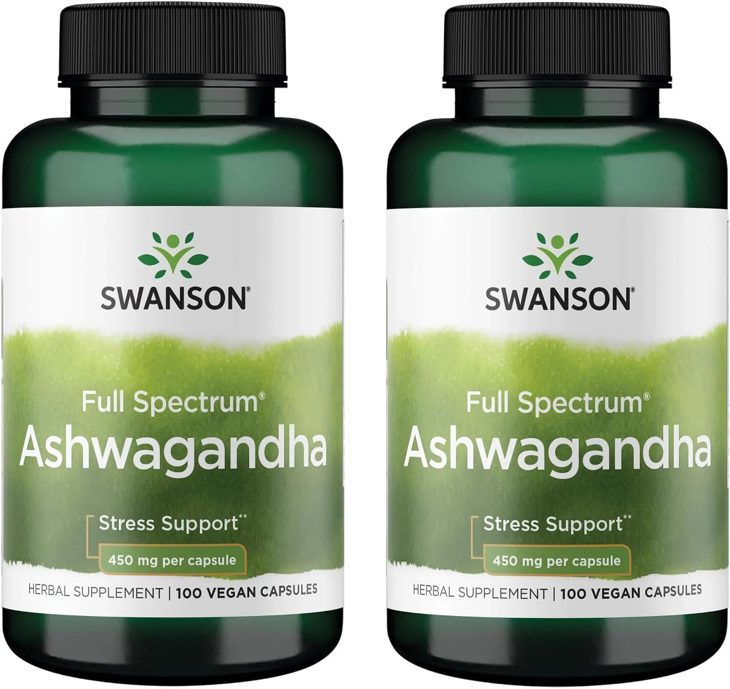 Swanson Ashwagandha Powder Supplement, 450 mg, 100 Capsules, 2 Pack | Herbal Adaptogen Supporting a Healthy Stress Response and Relaxation, Also Aids Immune and Energy, Ayurvedic Indian Ginseng