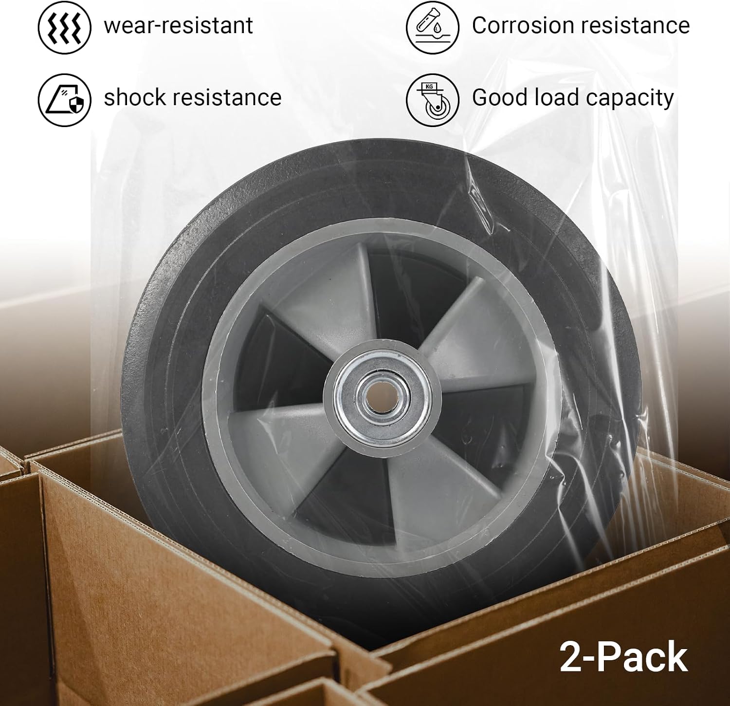 AR-PRO 2-Pack 8" x 2" Solid Run-Flat Replacement Tire with 5/8" Axle & 2" Offset Hub for Hand Trucks Wheelbarrows Dollies Trolleys – Heavy-Duty