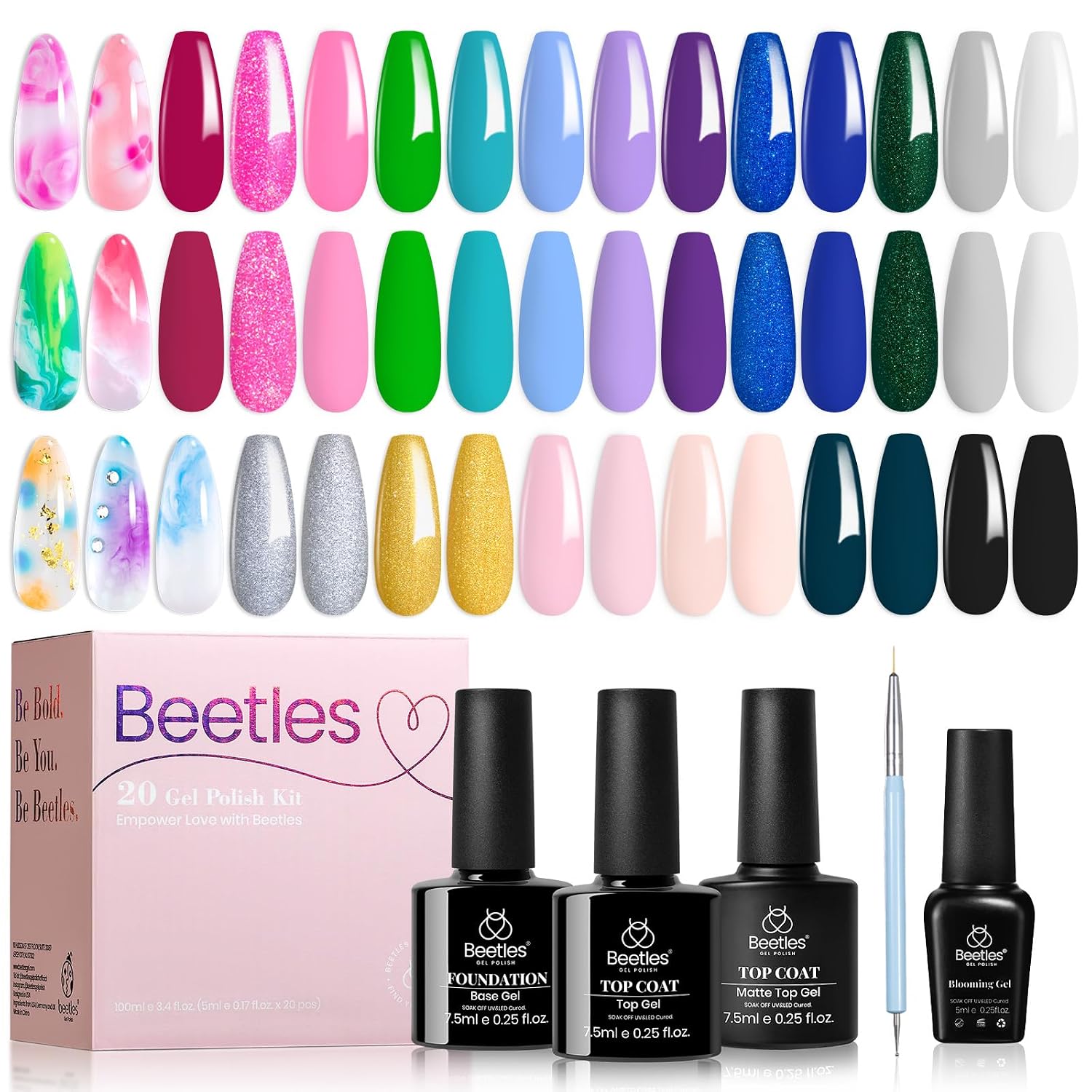 Beetles Gel Nail Polish Set with Base Glossy Matte Top Coat Macaron Gel