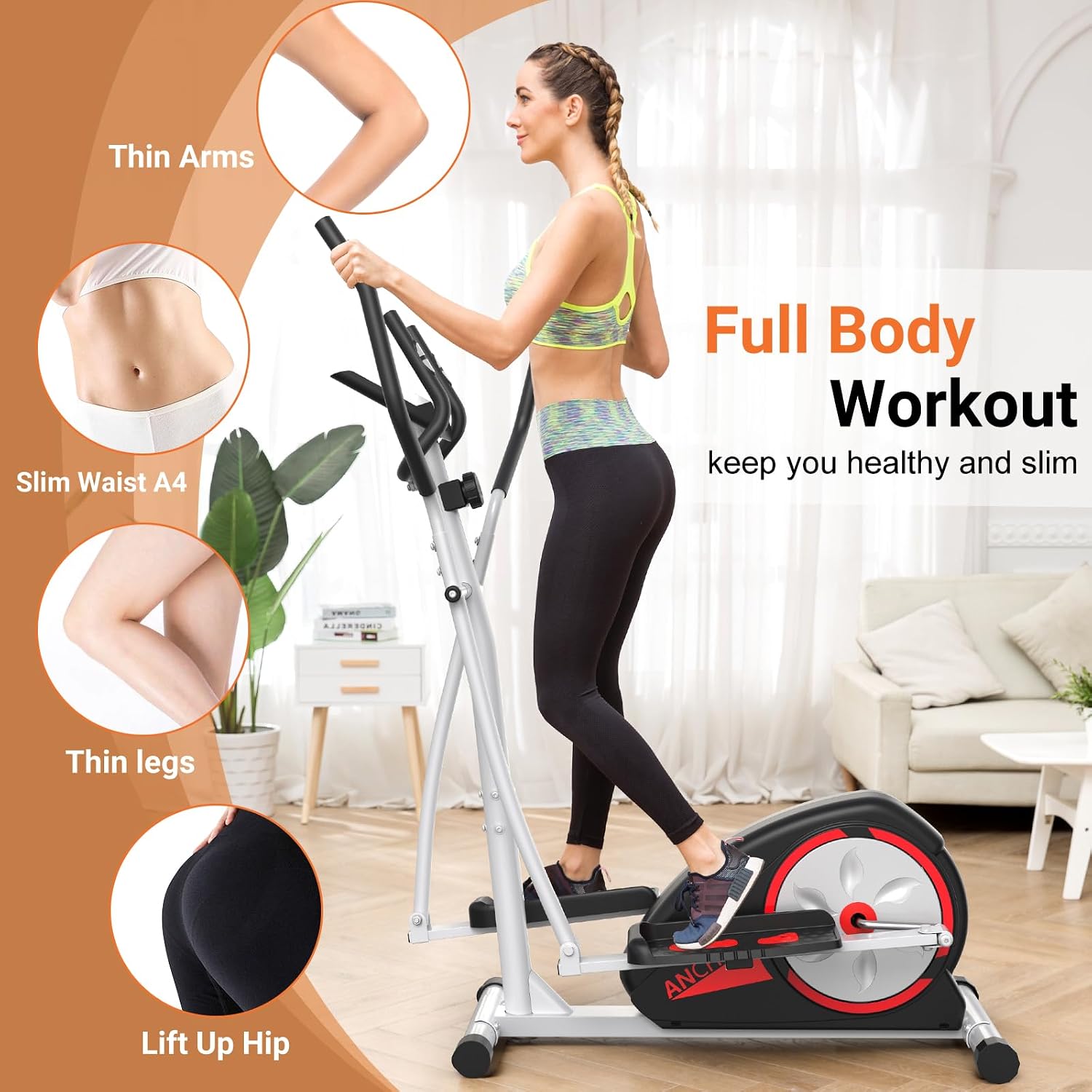 ANCHEER Elliptical Exercise Machine, Elliptical Trainer for Home Gym, Exercise Equipment 500Lbs Max Weight, Ultra-Silent Elliptical Machine
