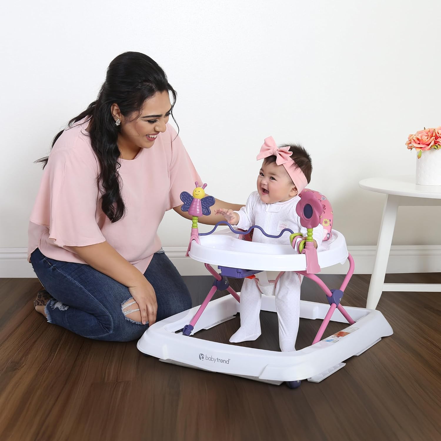 Smart Steps Trend Activity Walker with Removeable Toy Bar, Multi-Directional Front Wheels, Tray, Adjustable Height and Flat Fold Frame for Storage, Ages 6 Months +, Emily Pink