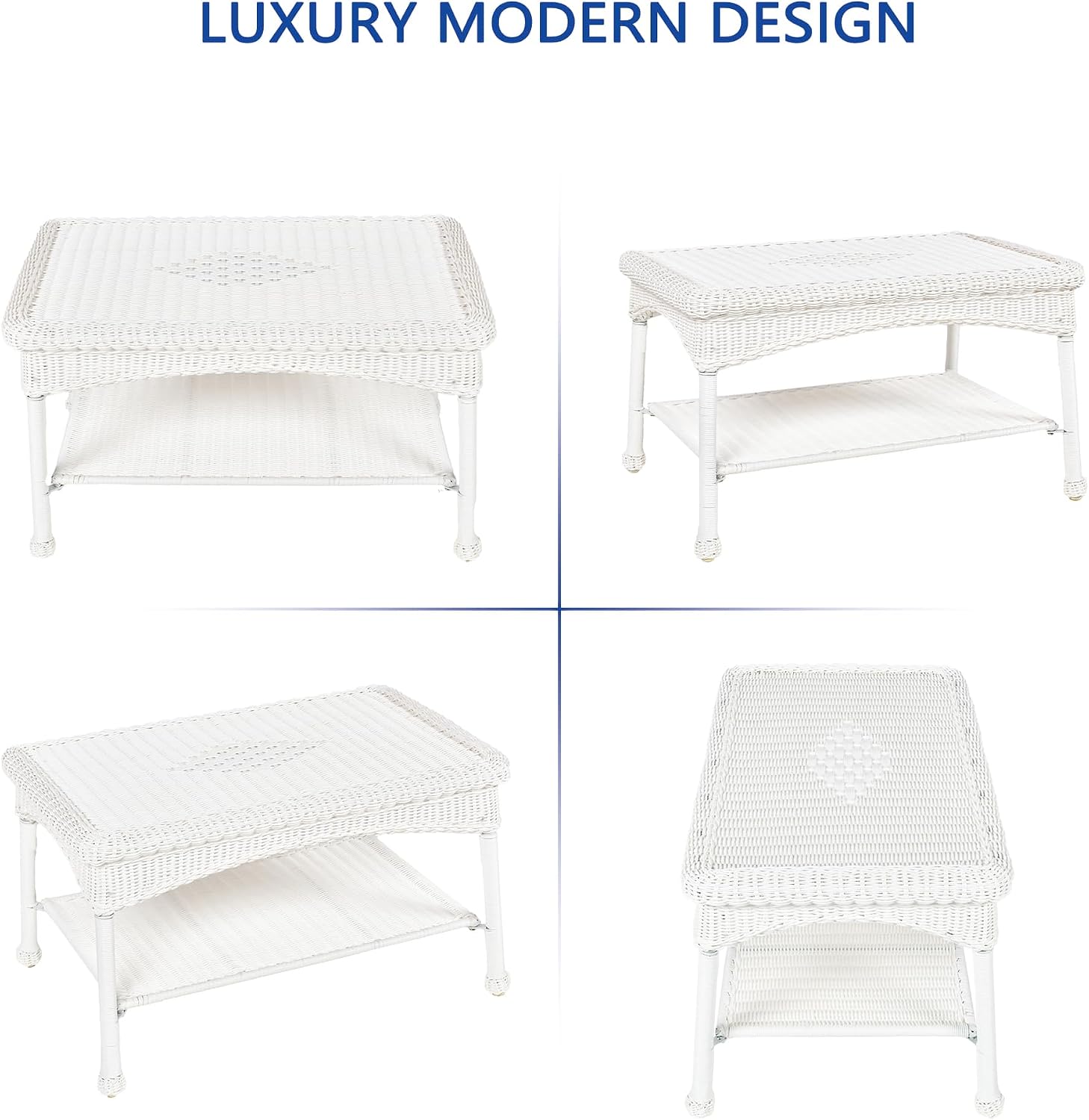 White Wicker Patio Coffee Table