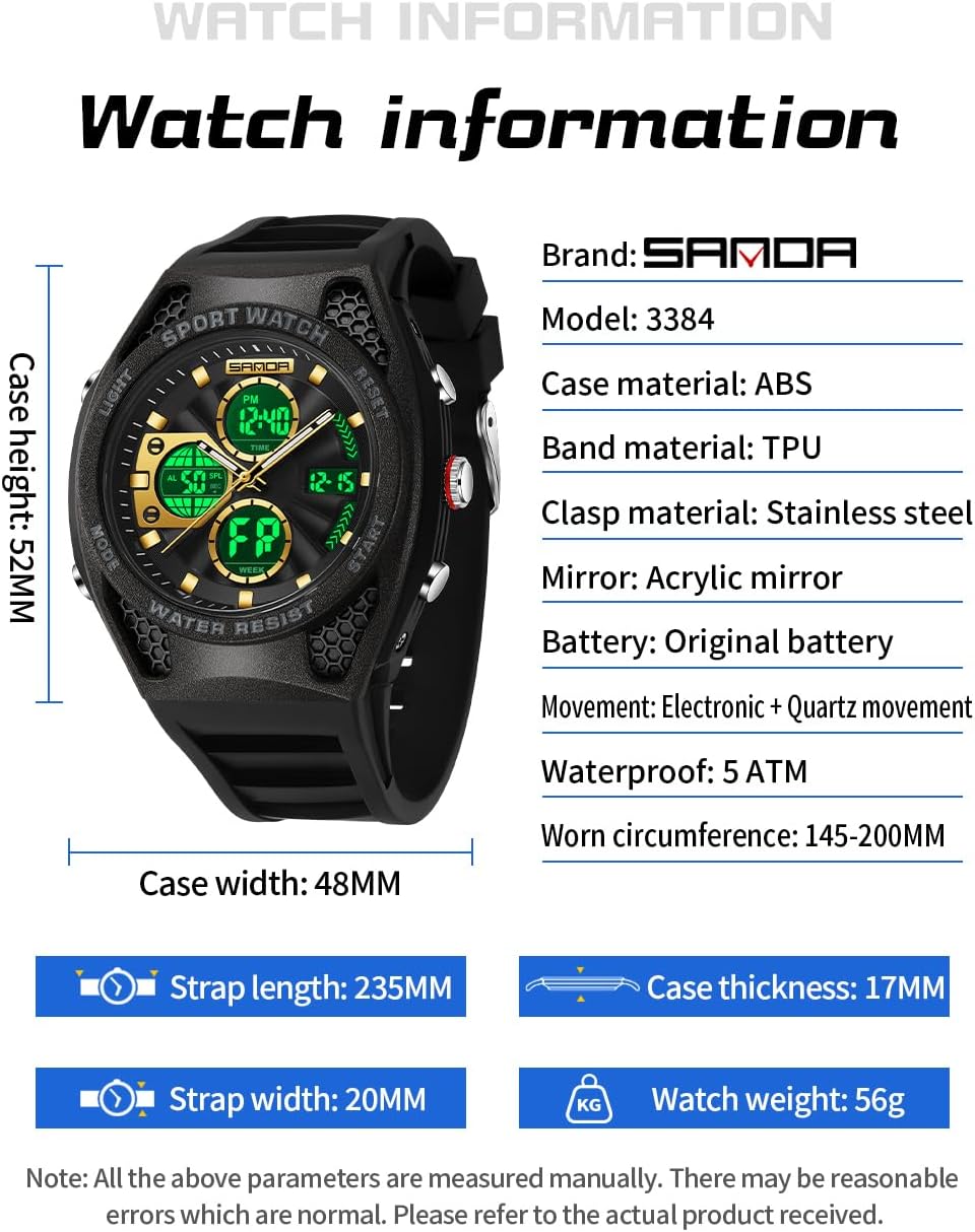 FANMIS Men's Digital Sport Watch Military LED Alarm Waterproof Quartz Watch | Tactical Outdoor Sport Watch Multi Function Led Display Alarm Stopwatch Date Quartz Rugged Style Daily Water Resistance