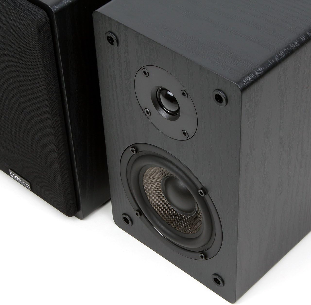Micca MB42 Standard 2-Way Passive Bookshelf Speakers, Stereo Pair, Black | Amplifier Required, 4-Inch Carbon-Fiber Woofer, 0.75-Inch Silk-Dome Tweeter