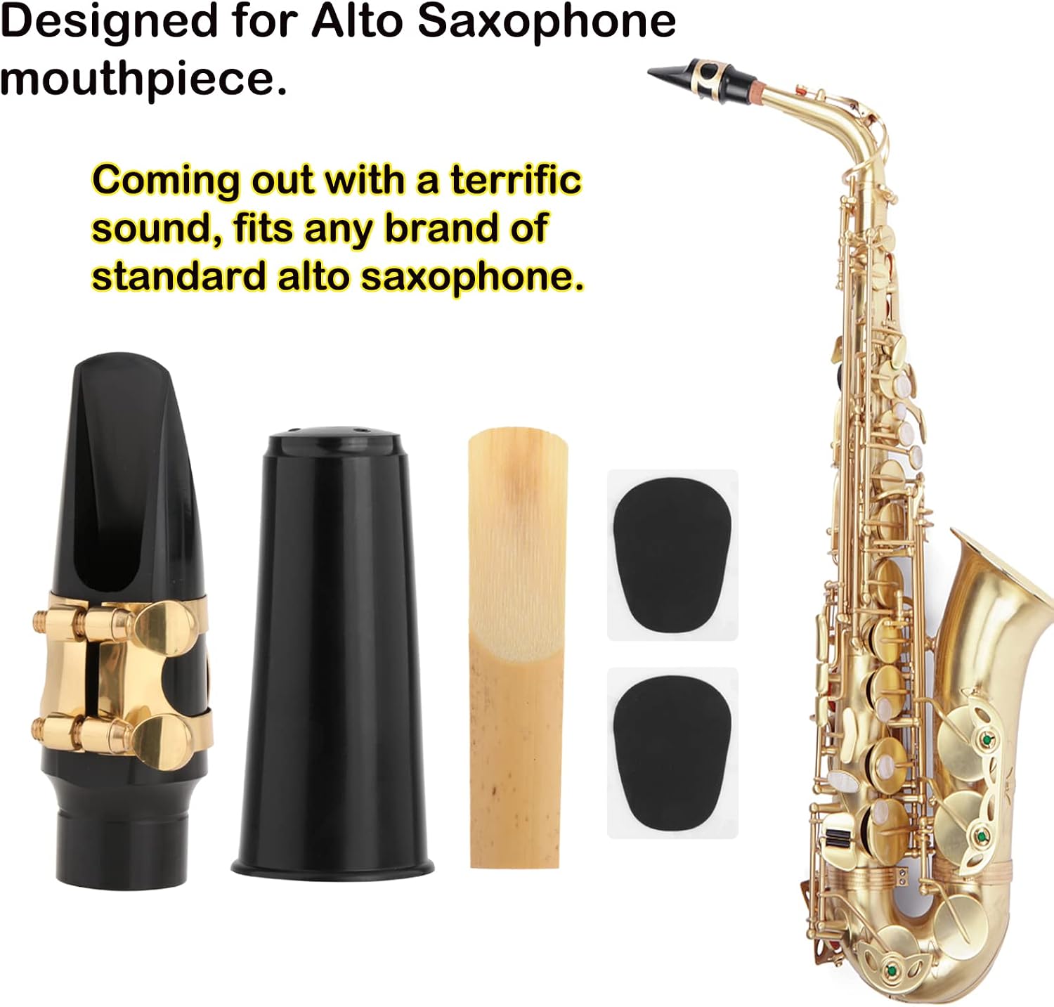 Alto Saxophones Mouthpieces Kit with Ligature, One Reed and Cap | Saxophone Mouthpieces with Easy Response and Comfortable Feel, Ideal for Beginners