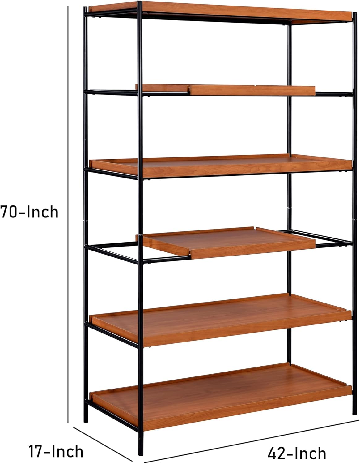 Benjara 5 Tier Wooden Bookshelf with Open Metal Frame, Brown and Black