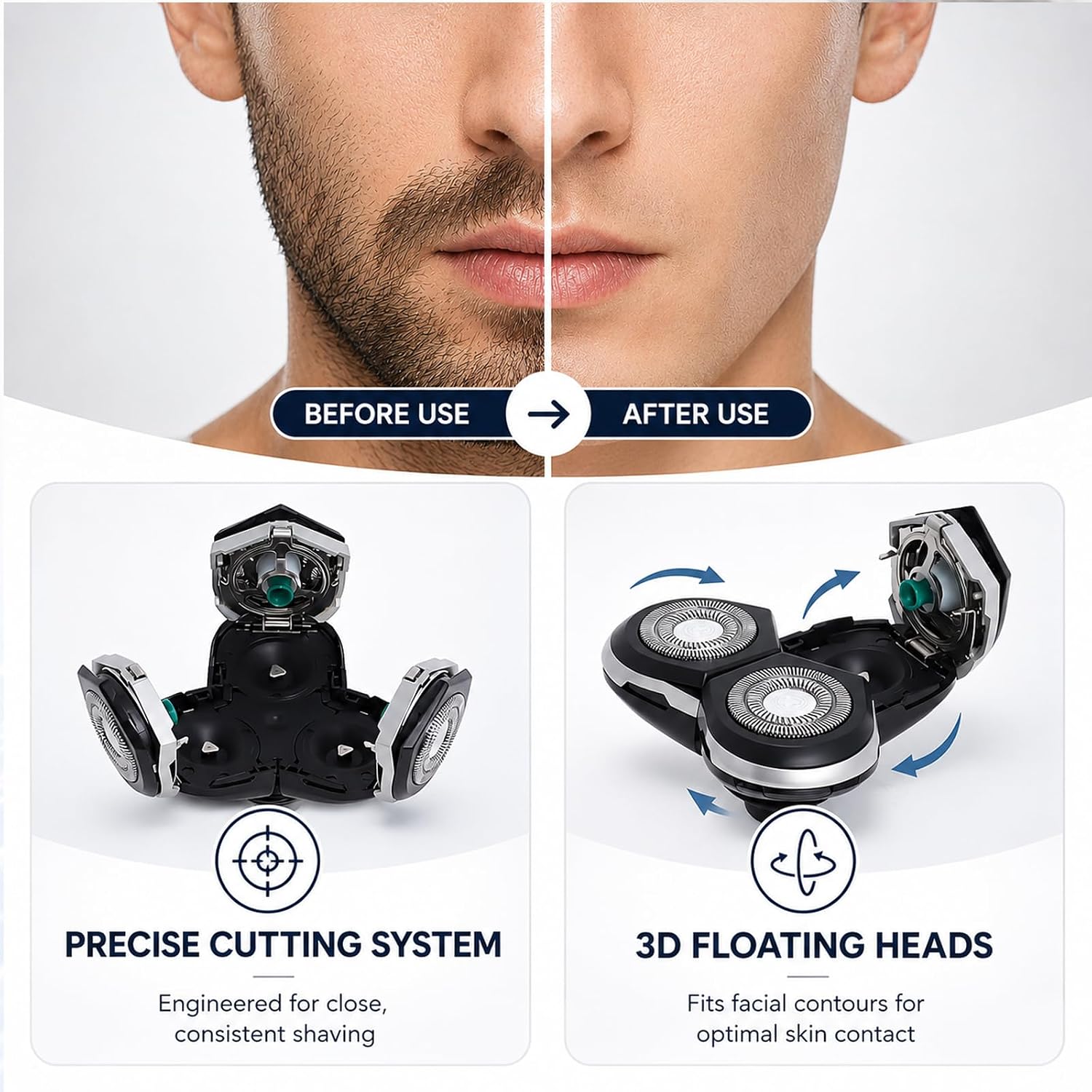 RQ12 Replacement Shaver Head Compatible with Philipss Norelcos RQ11 RQ10 Sensotouch 3D 1260X RQ1250 RQ1295 RQ1180 Arcitec Razor Shaving Unit Triple 3D