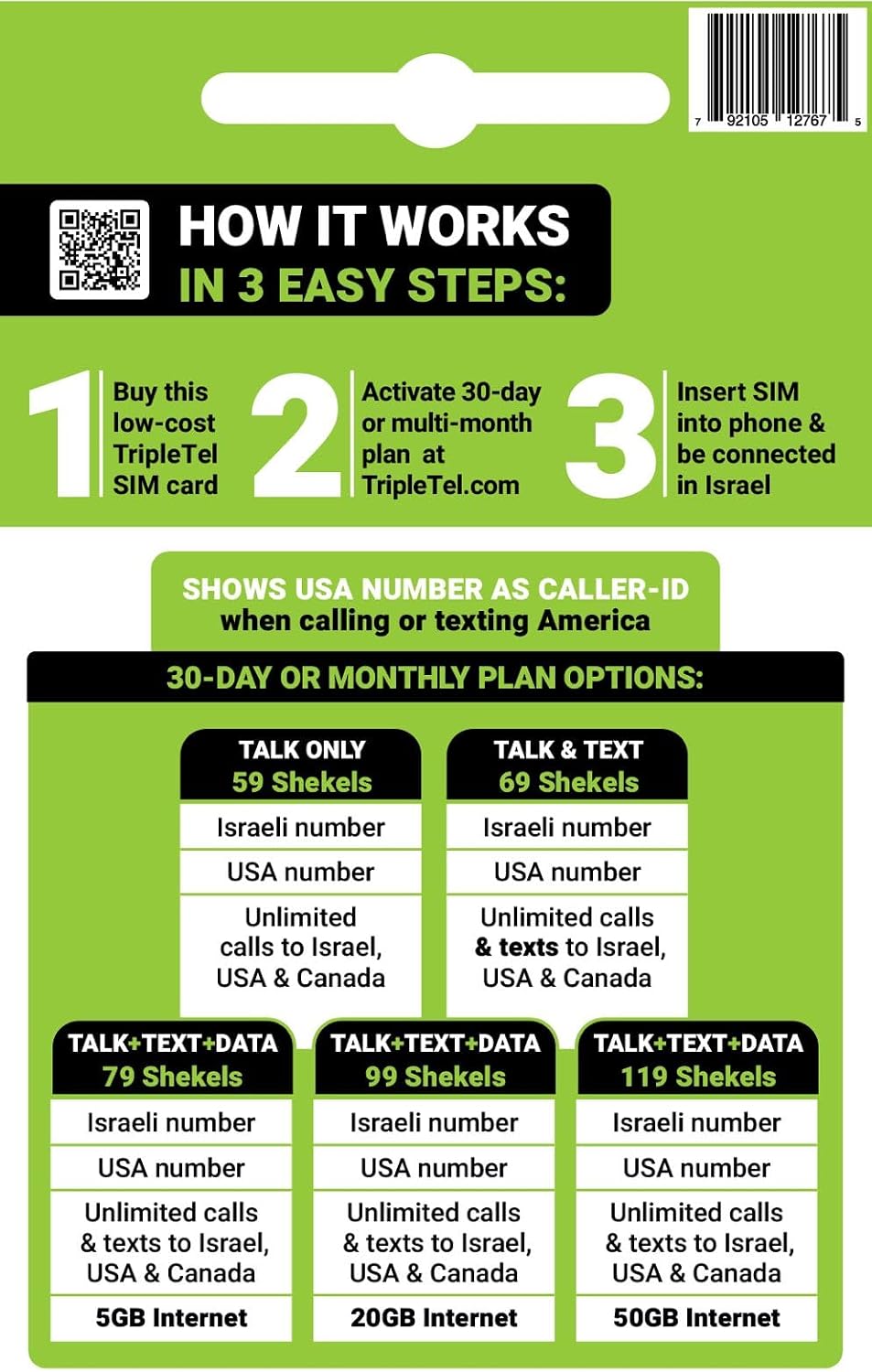 SIM Card for Israel, 5G Speed Purchase Monthly Plan Separately Online For 30-Days or Long Term Phone Must be Unlocked