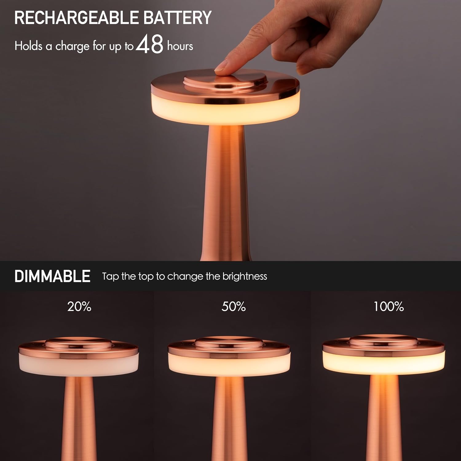 O’Bright Portable LED Table Lamp with Touch Sensor, 3-Levels Brightness, Rechargeable Battery Up to 48 Hours Usage, Night Light for Kids Nursery