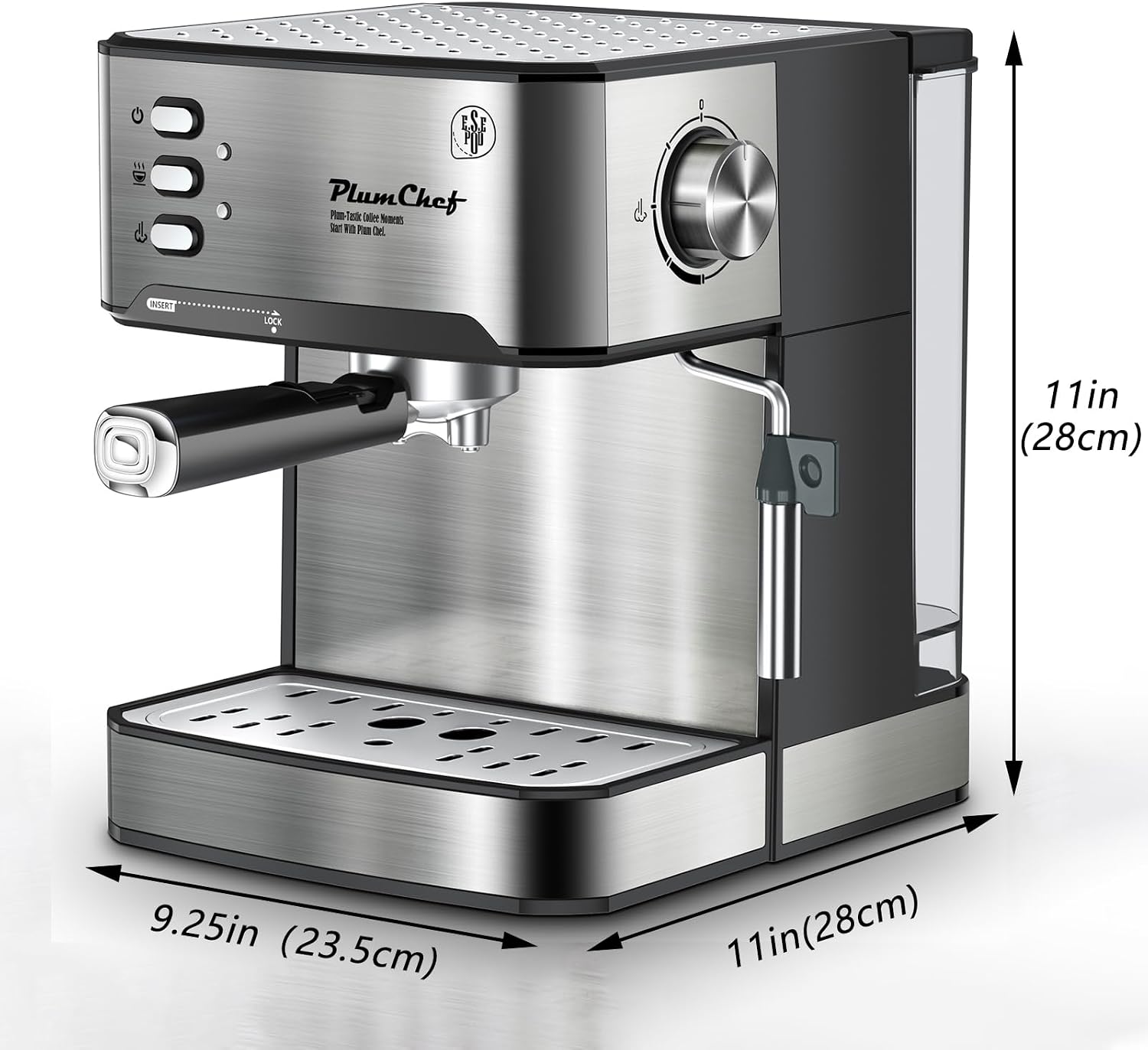 Plum chef Espresso Machine 20 Bar, Household Coffee Maker with Milk Frother Steam Wand, Pressure Gauge, 54oz Large Water Tank, Low Noise Fast Brew for Cappuccino Latte Macchiato Home Office