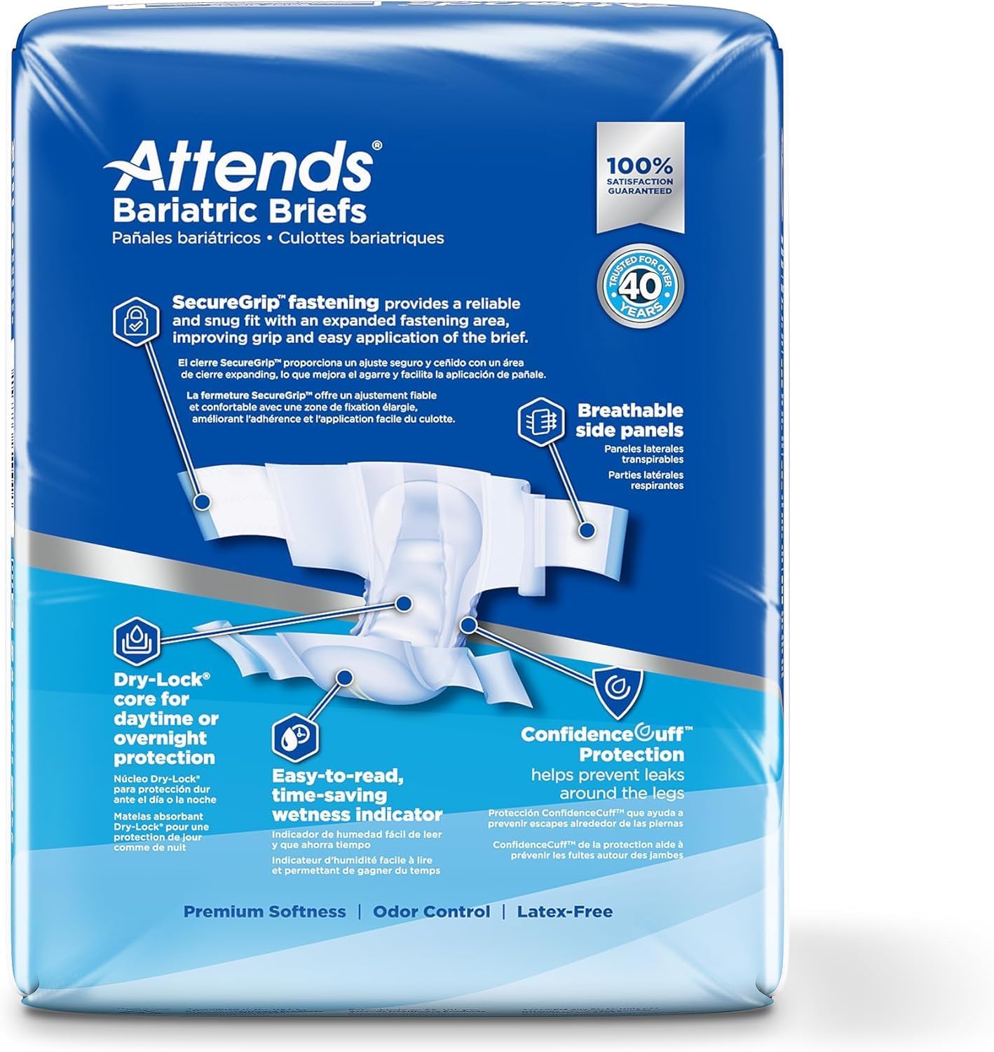 Attends Bariatric Incontinence Disposable Briefs, XX-Large, 63"-70" Waist with Tab Closures, Ultimate Absorbency, Dry-Lock Containment Core and ConfidenceCuff Leakage Protection, 2XL 48ct Case