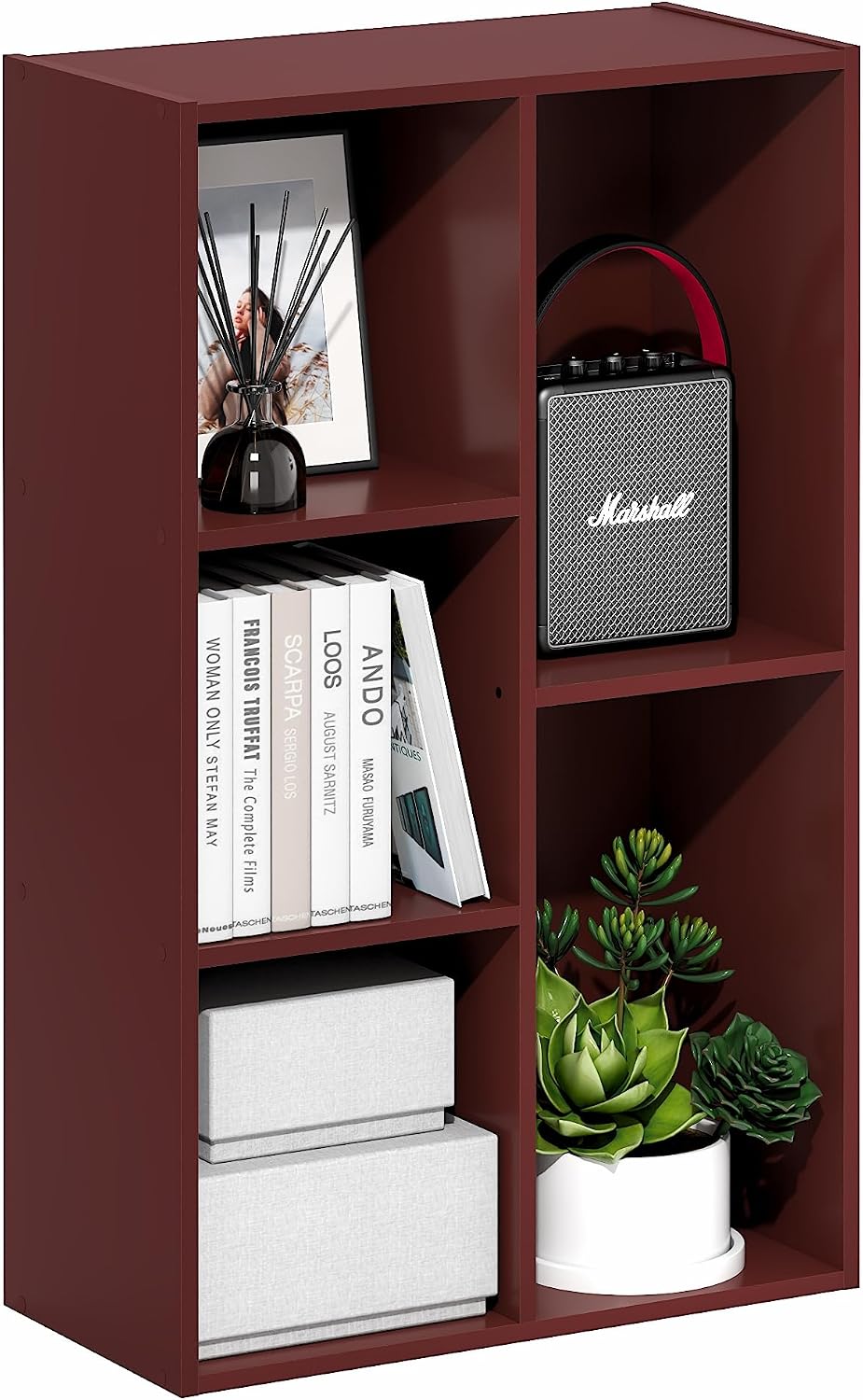 Furinno LUDER Book Shelf, 5-Cube Bookshelf, Easy Assembly Bookcase with Open Shelves, 9.4 x 19.7 x 31.5, for Living Room, Bedroom, Home Office, Darkwood