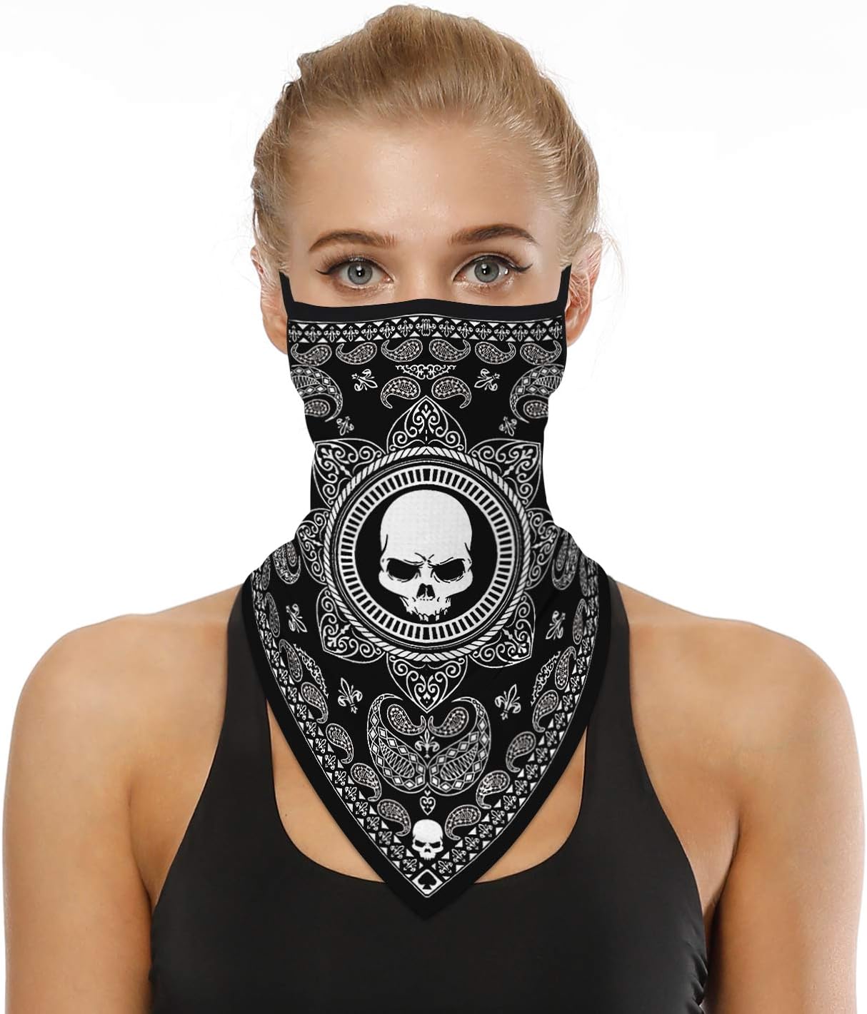 YAYOUREL Neck Gaiter Face Mask Bandanas for Men Women UV Face Scarf Cover Ear Loop Hole Facemask for Fishing Running Cycling