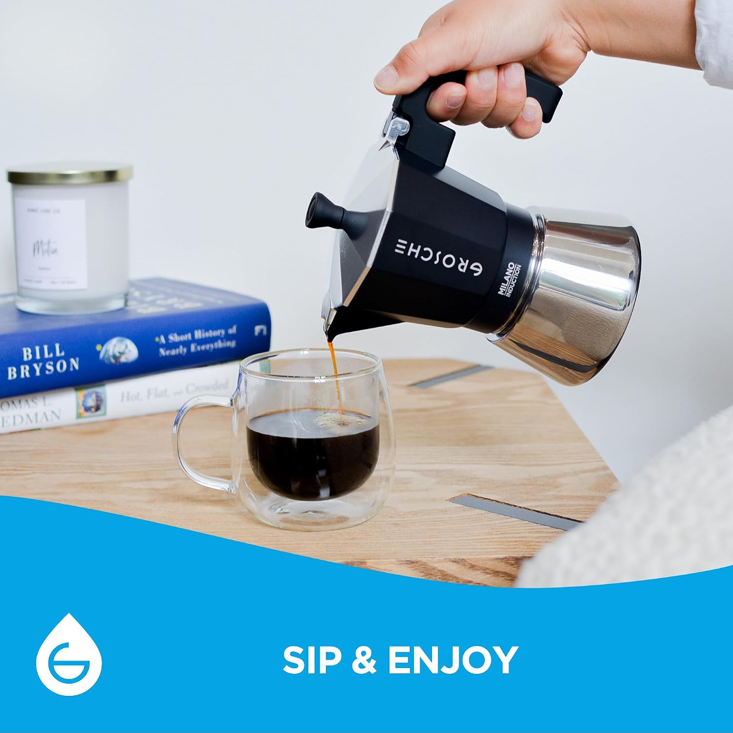 GROSCHE Milano Moka Pot | 9 Espresso Cup - 15.2 oz | Stovetop Espresso Percolator & Coffee Maker – Portable, Ideal for Home and Camping | Cuban Coffee Maker And Italian Moka Pot For Stovetop Espresso; For Gas, Electric, And Propane Stoves With A Soft-Tou…