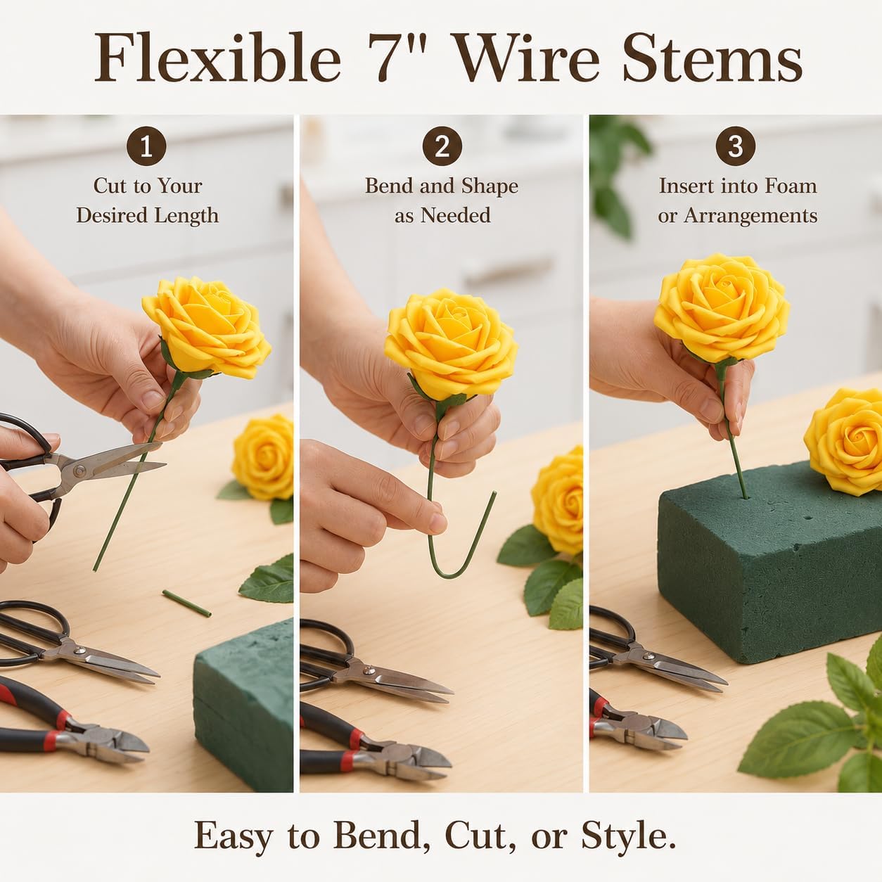 30PCS Yellow Artificial Flowers, Real Touch Fake Roses for Fall Decorations