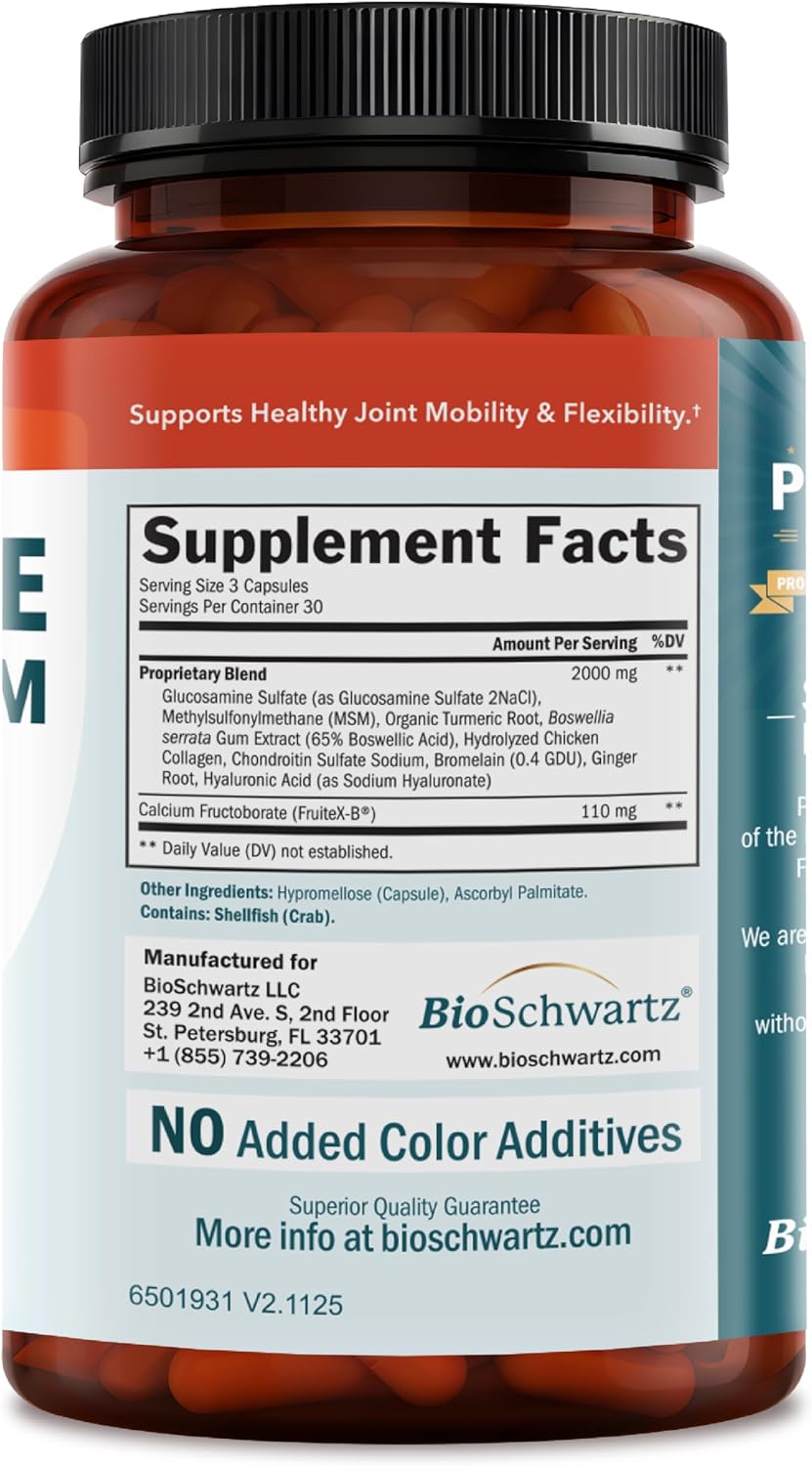 Glucosamine Chondroitin MSM Joint Support Supplement, 90 Capsules | Turmeric & Ginger, Hyaluronic Acid, Collagen, Glucosamine Chondroitin Sulfate for Joint Comfort, Gluten Free, Non GMO