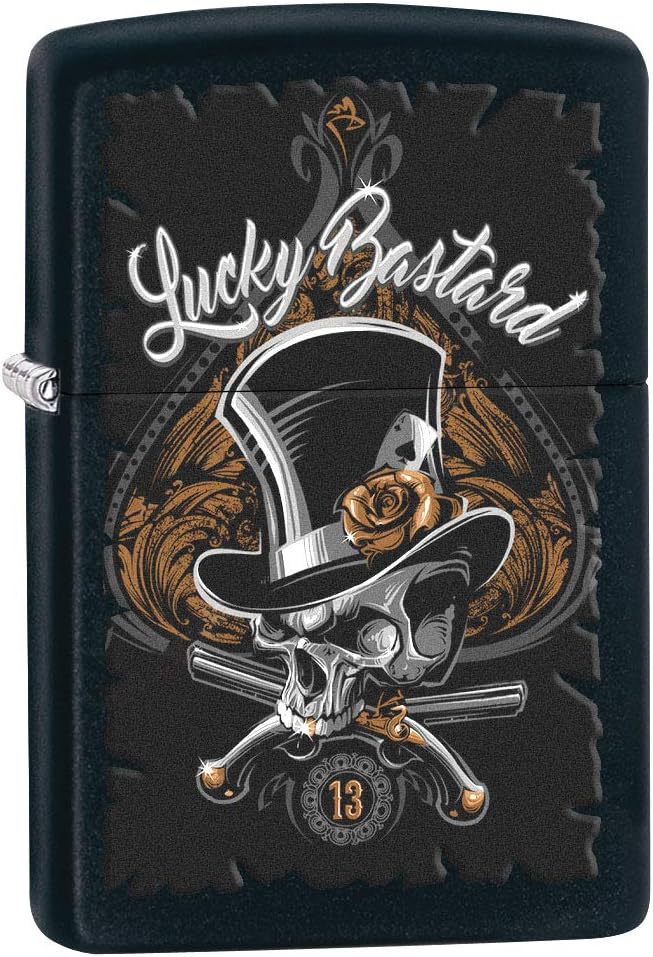Zippo Lighter: Lucky Bastard Skull - Black Matte 80196