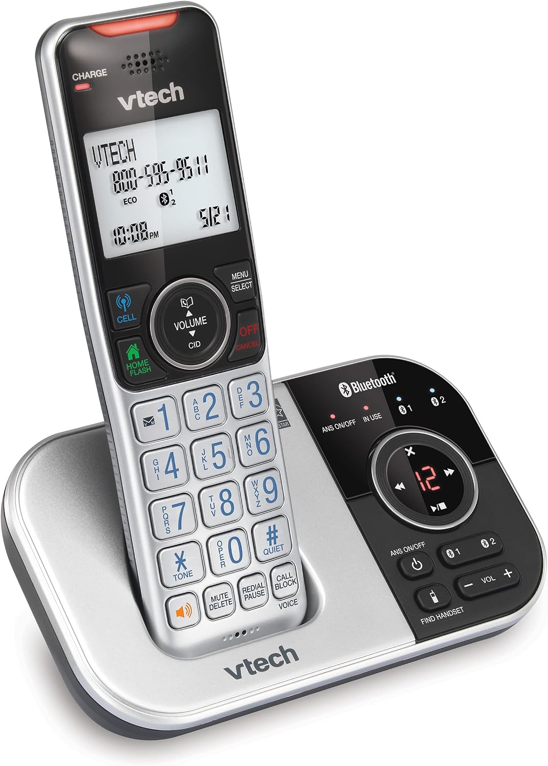 VTech VS112-27 2 Handset Cordless Phone with Answering Machine, Call Blocking, Caller ID, Intercom and Connect to Cell