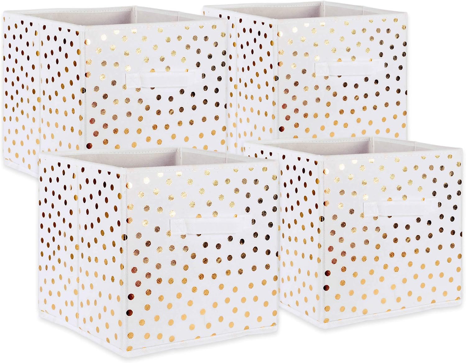 DII Woven Polyester Storage Bin, Polka Dot, White & Gold, Large Set of 2
