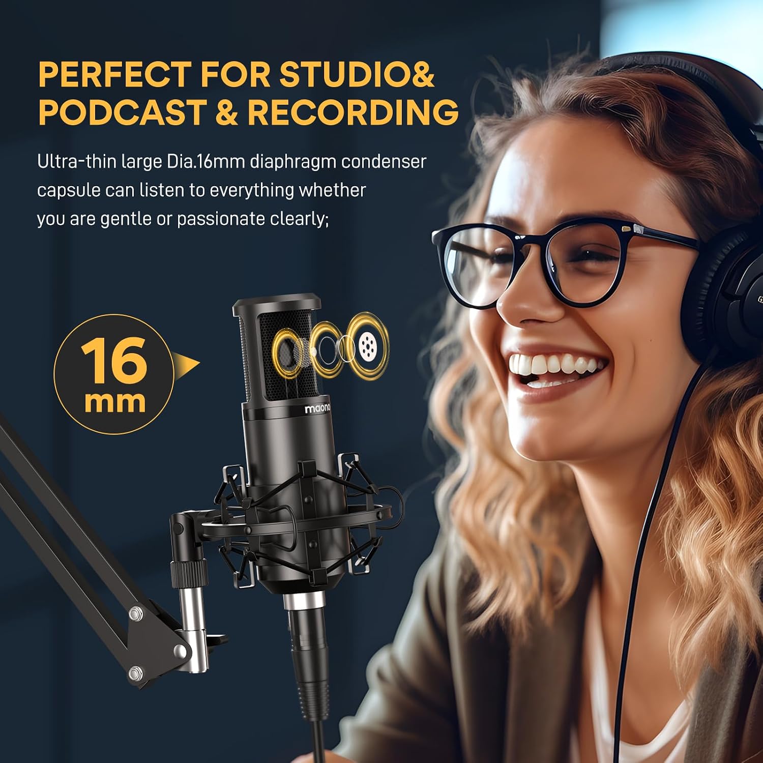 MAONO PM320S Condenser PC Microphone with XLR Cable, Boom Arm, Pop Filter