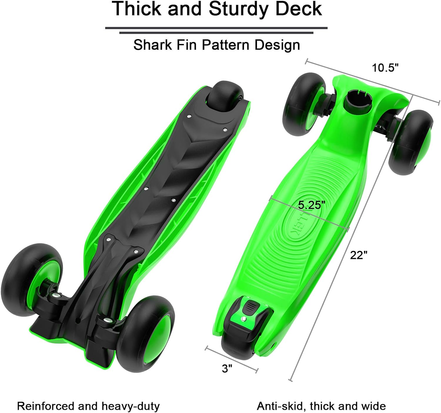 Allek Kick Scooter B03, Lean 'N Glide 3-Wheeled Push Scooter with Extra Wide PU Light-Up Wheels