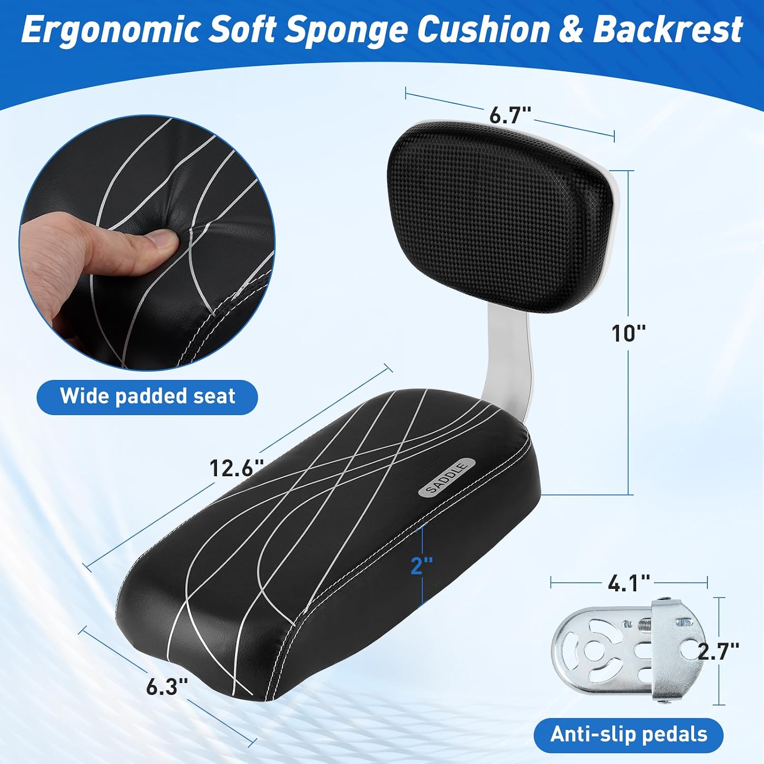Bicycle Rear Seat Cushion Armrest Footrest Set, Kid Child Carrier Bicycle Baby Seat, Including Cushion and Backrest, Armrest Handrail, Footrests, Bell