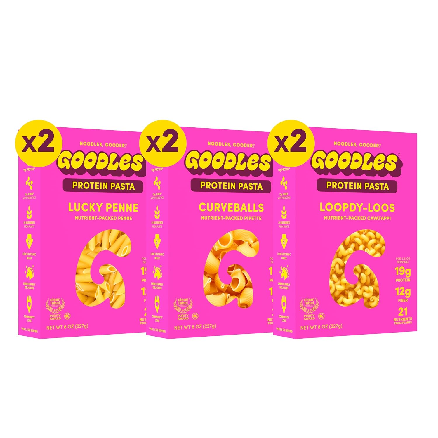 GOODLES Pasta Variety Pack 6 Pack, 8oz - 10g Protein, 7g Fiber with Prebiotics, 21 Plant-Based Nutrients | Kosher | Clean Label Certified